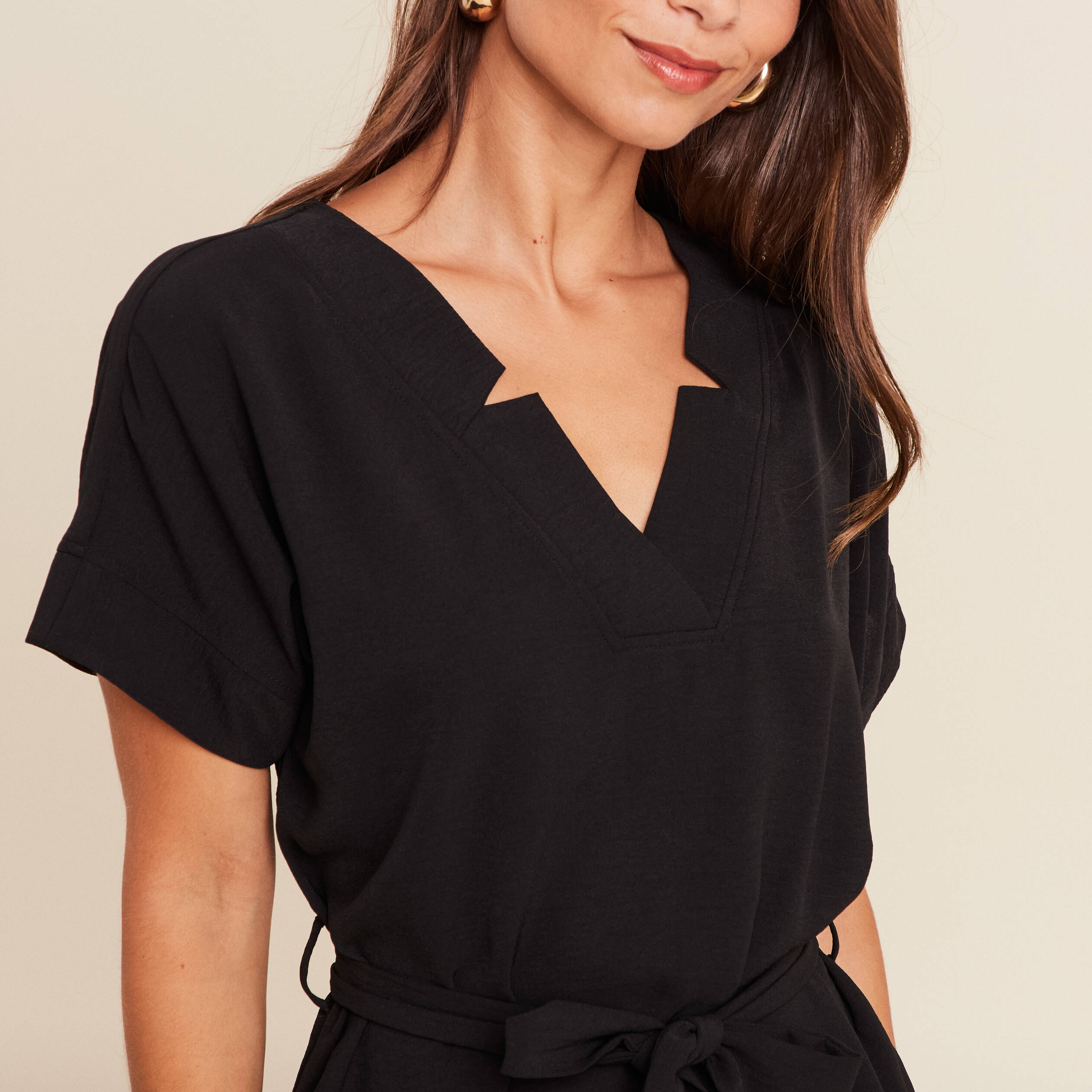 robe fluide manches courtes noir femme Robe fluide manches courtes noir femme