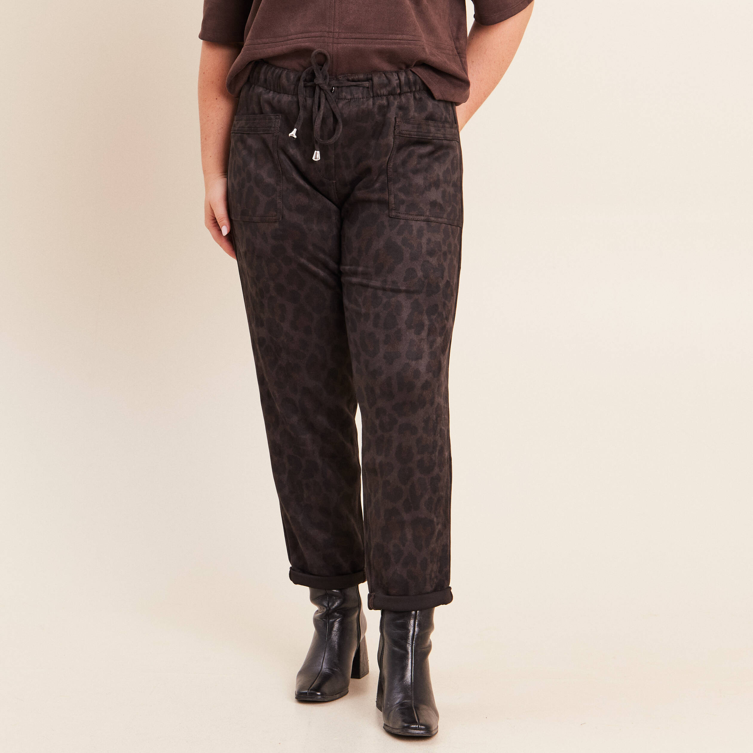 Pantalon coupe mom 7/8&egrave;me vert kaki femme