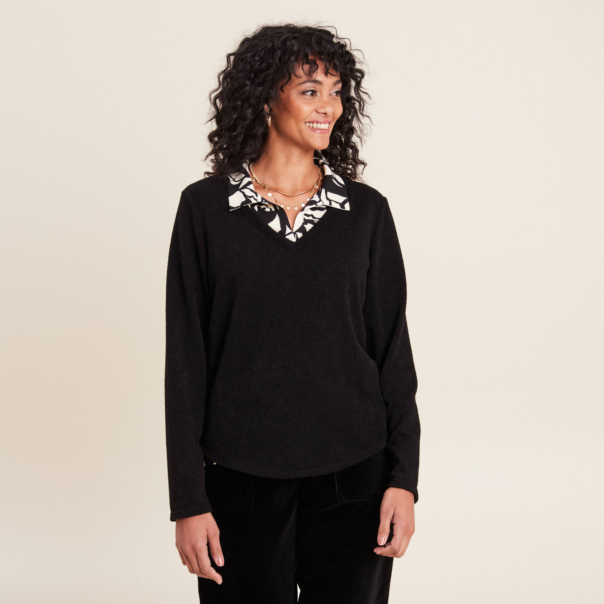 t shirt manches longues noir femme T-shirt manches longues noir femme