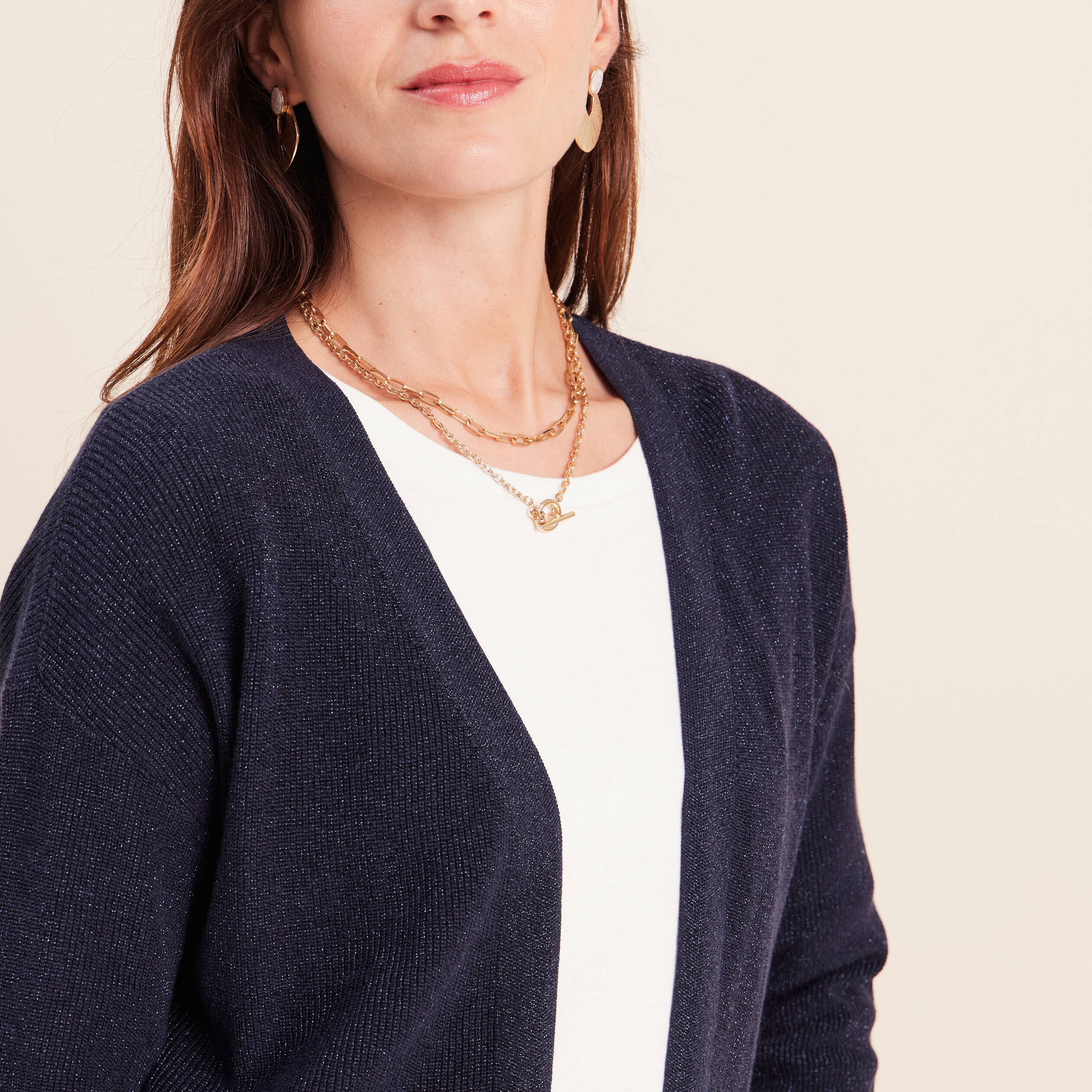 Gilet manches longues brillant bleu marine femme