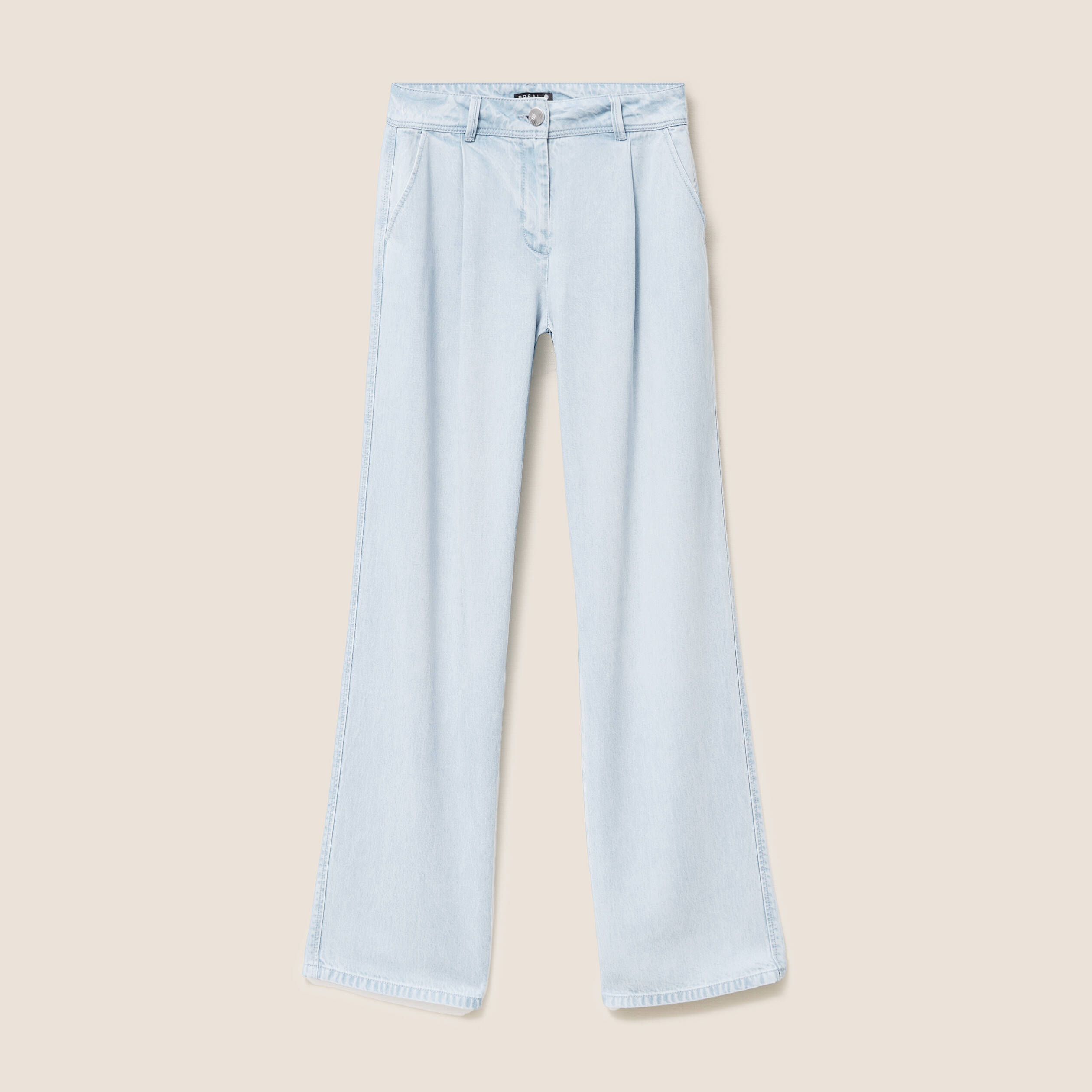 Pantalon large doubl&eacute; fluide denim bleach femme