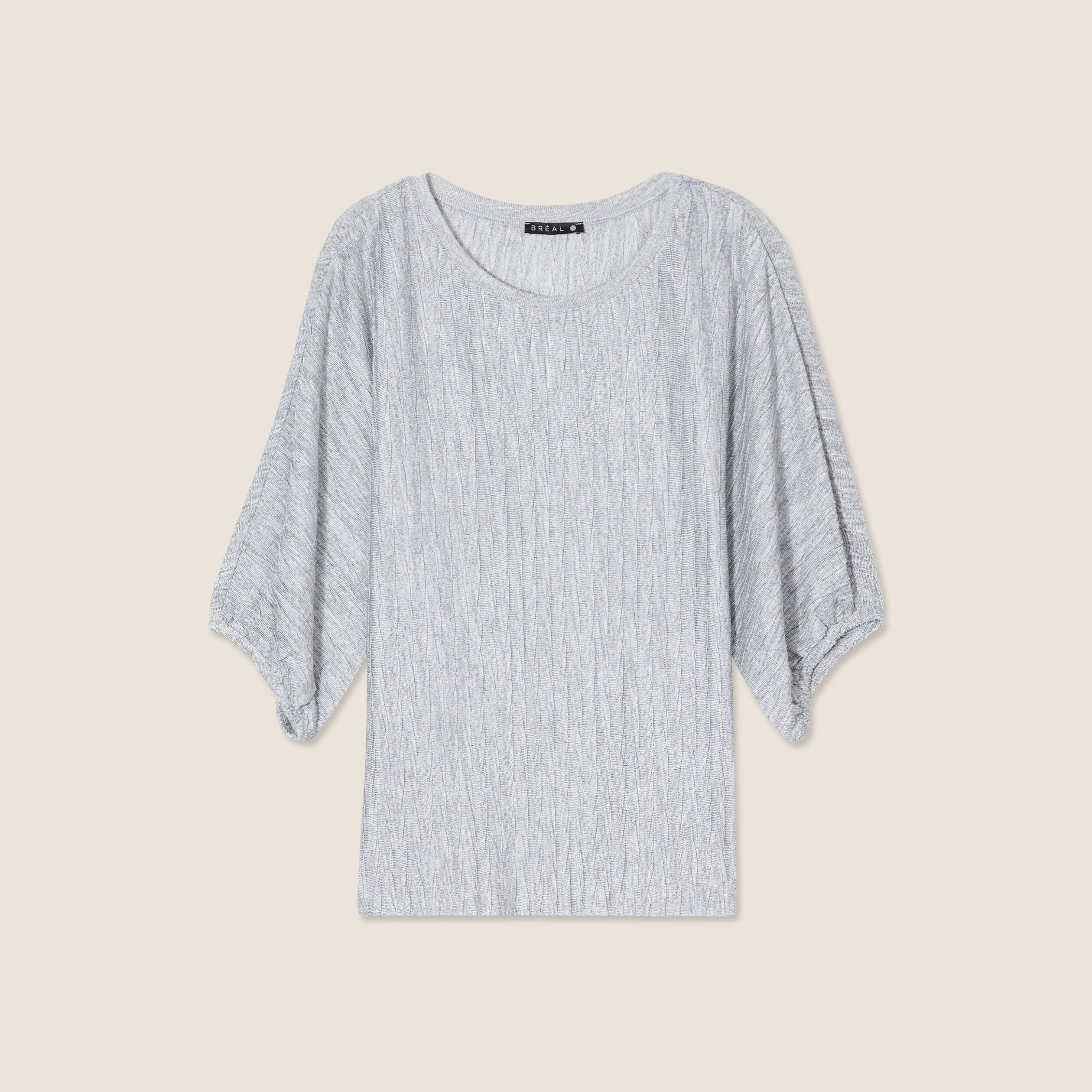 Blouse manches 3/4 pliss&eacute;e gris argent femme