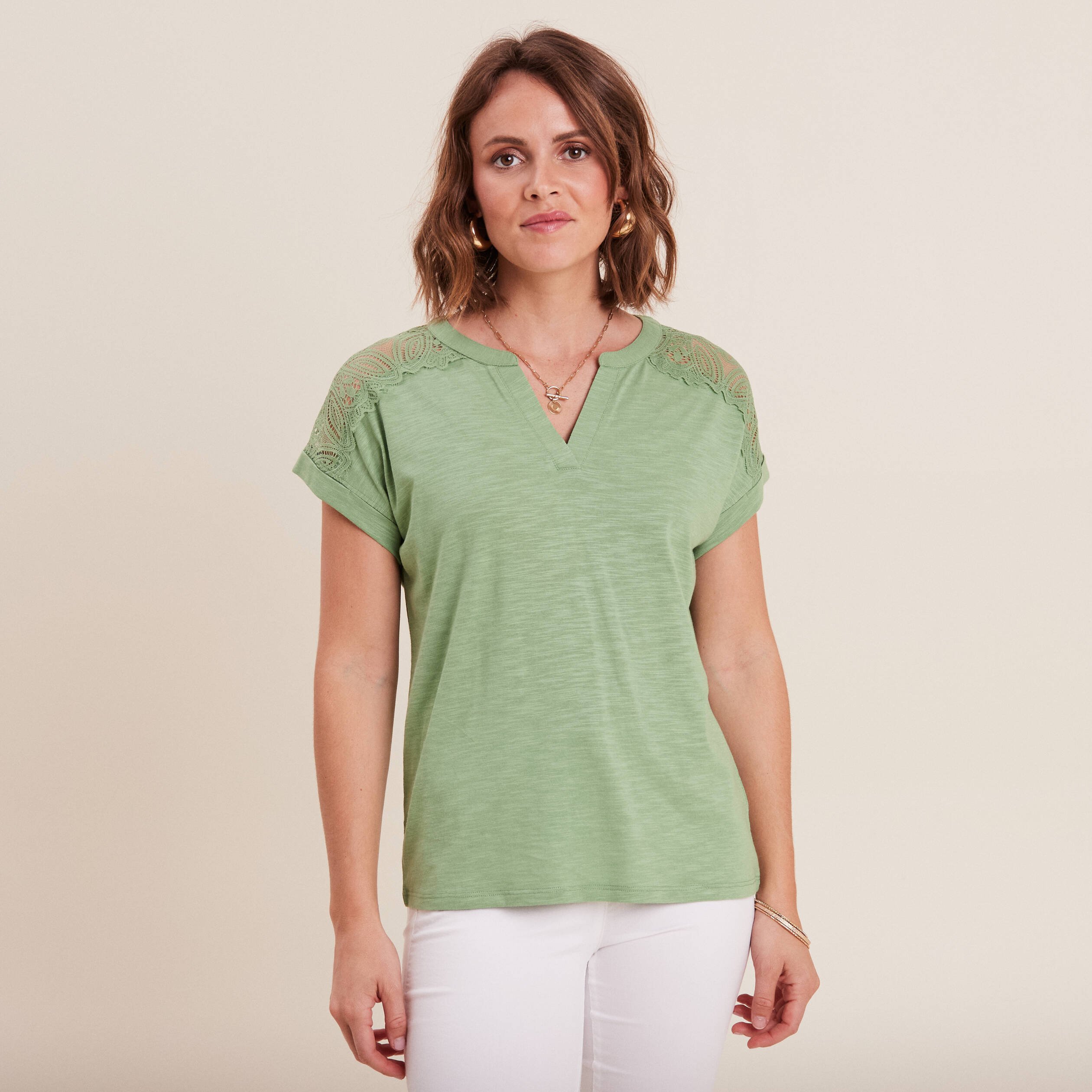 t shirt manches courtes vert olive femme T-shirt manches courtes vert olive femme