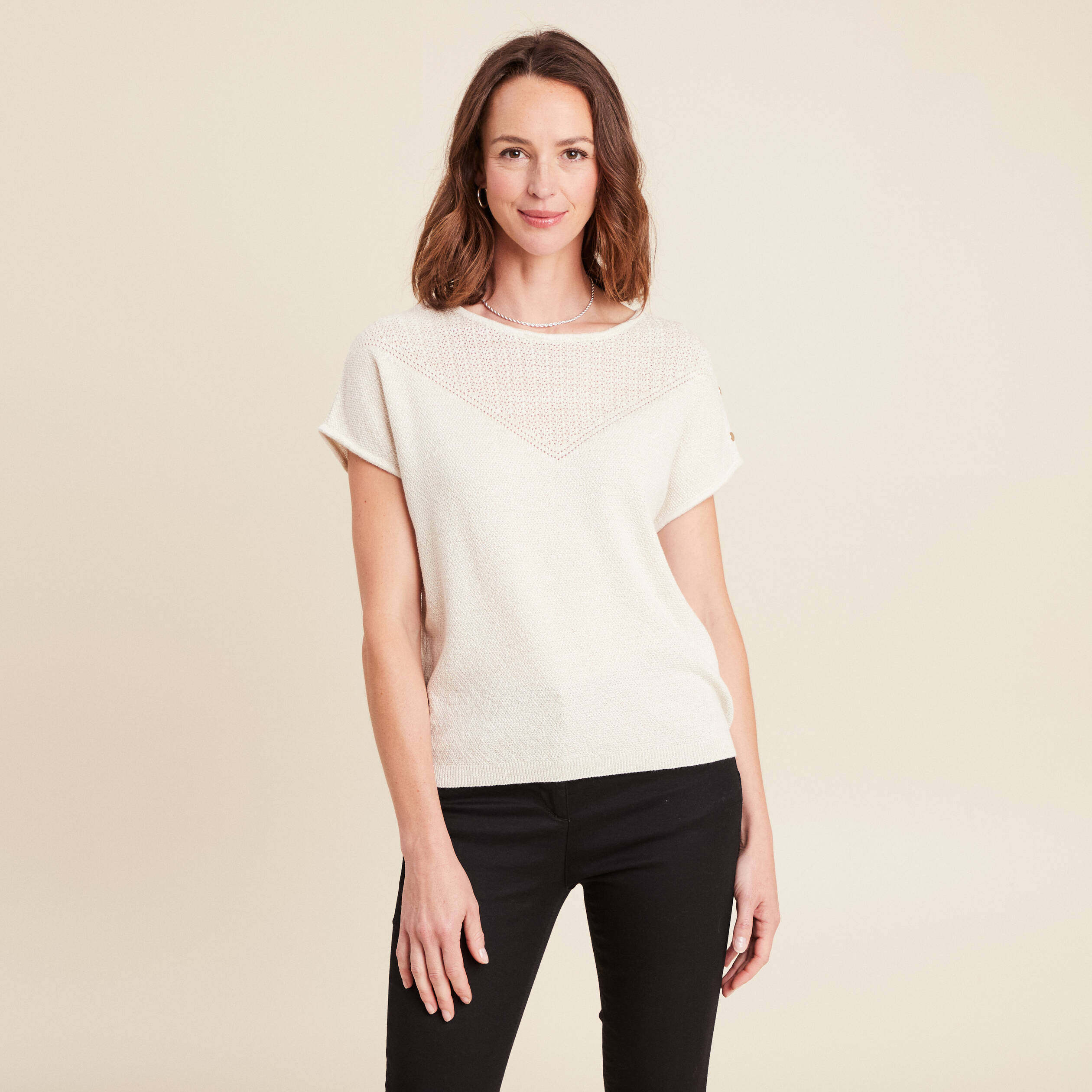 Pull manches courtes ecru femme