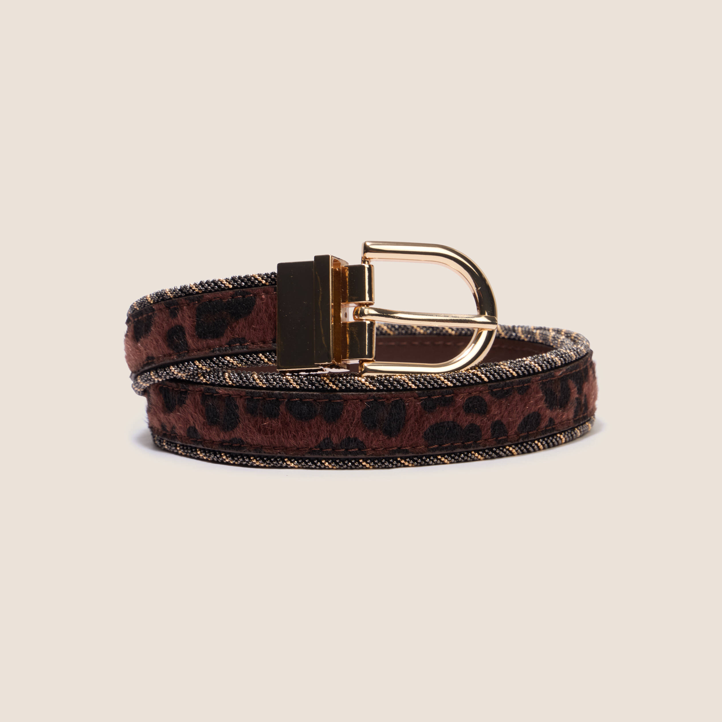 Ceinture fine r&eacute;versible avec cha&icirc;ne marron fonc&eacute; femme