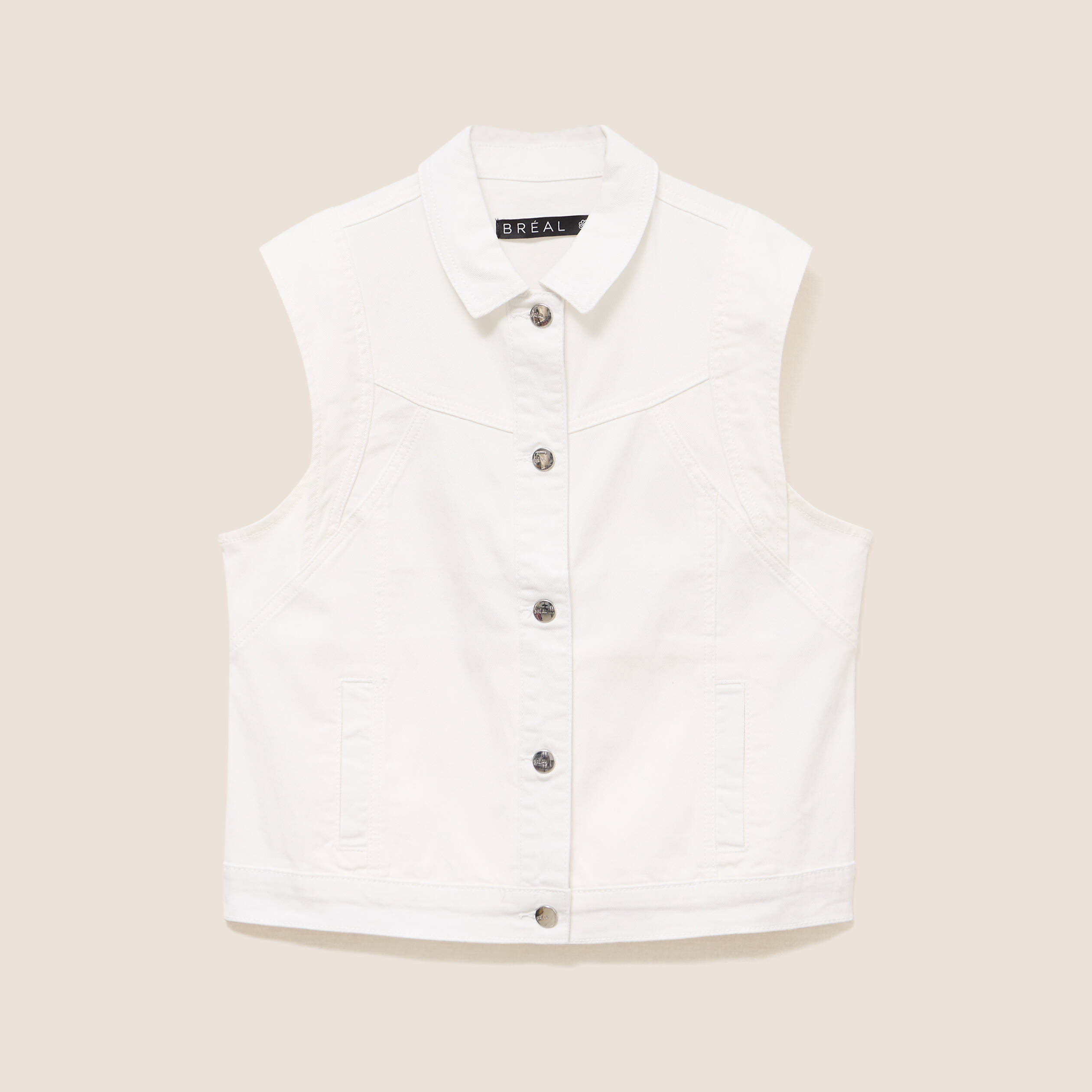 Veste sans manches en jean ecru femme