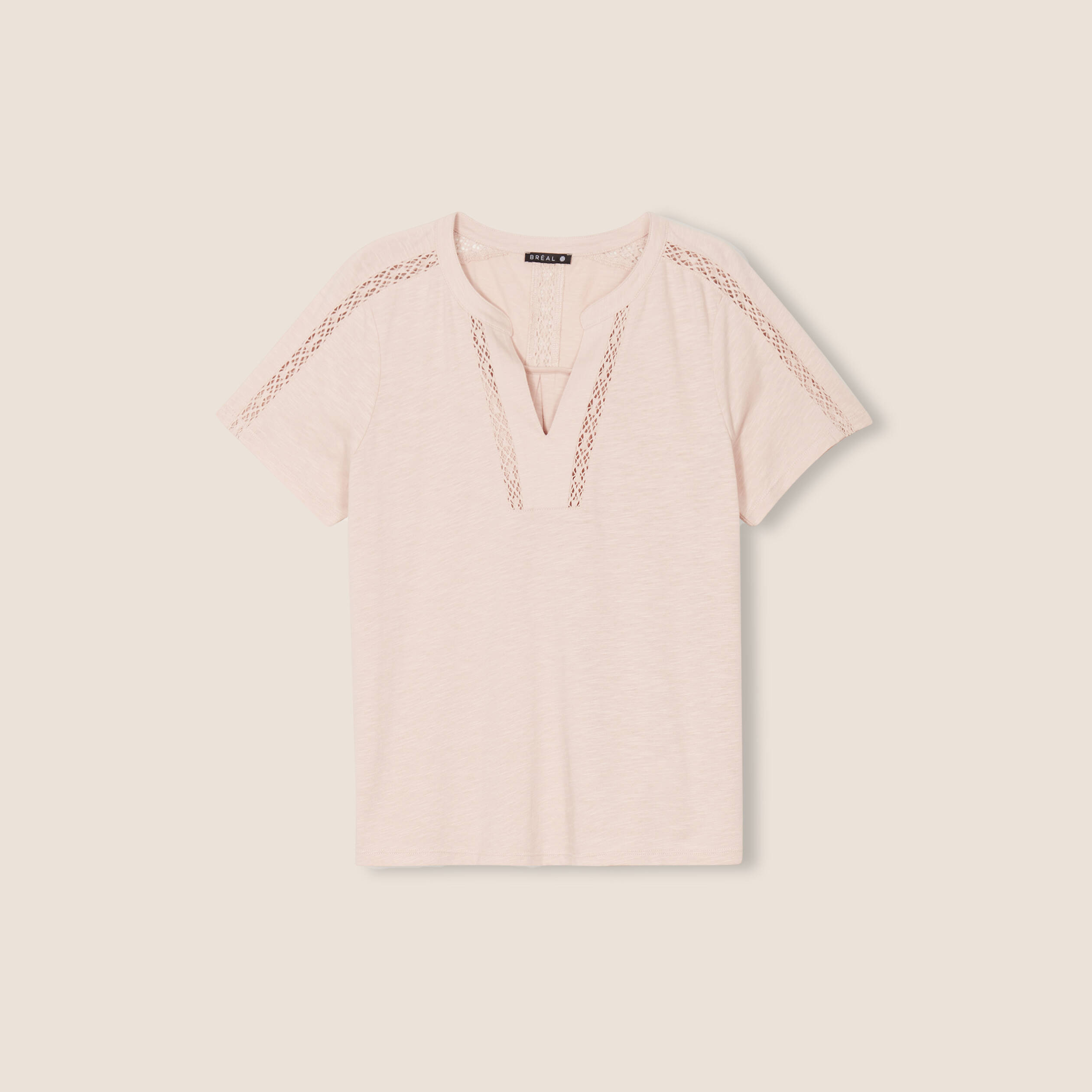 T-shirt manches courtes rose poudrée femme
