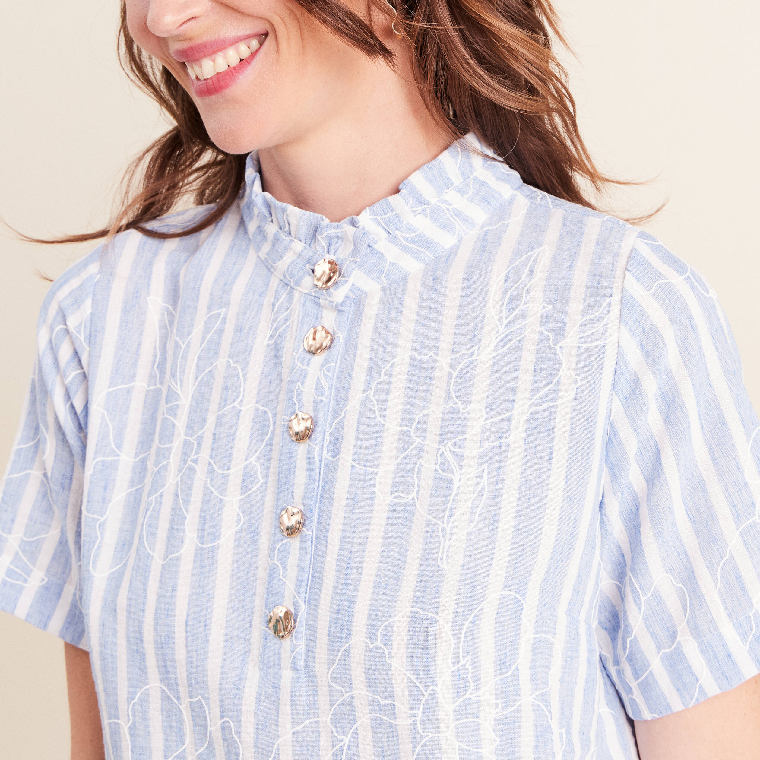 Robe droite courte col montant bleu femme