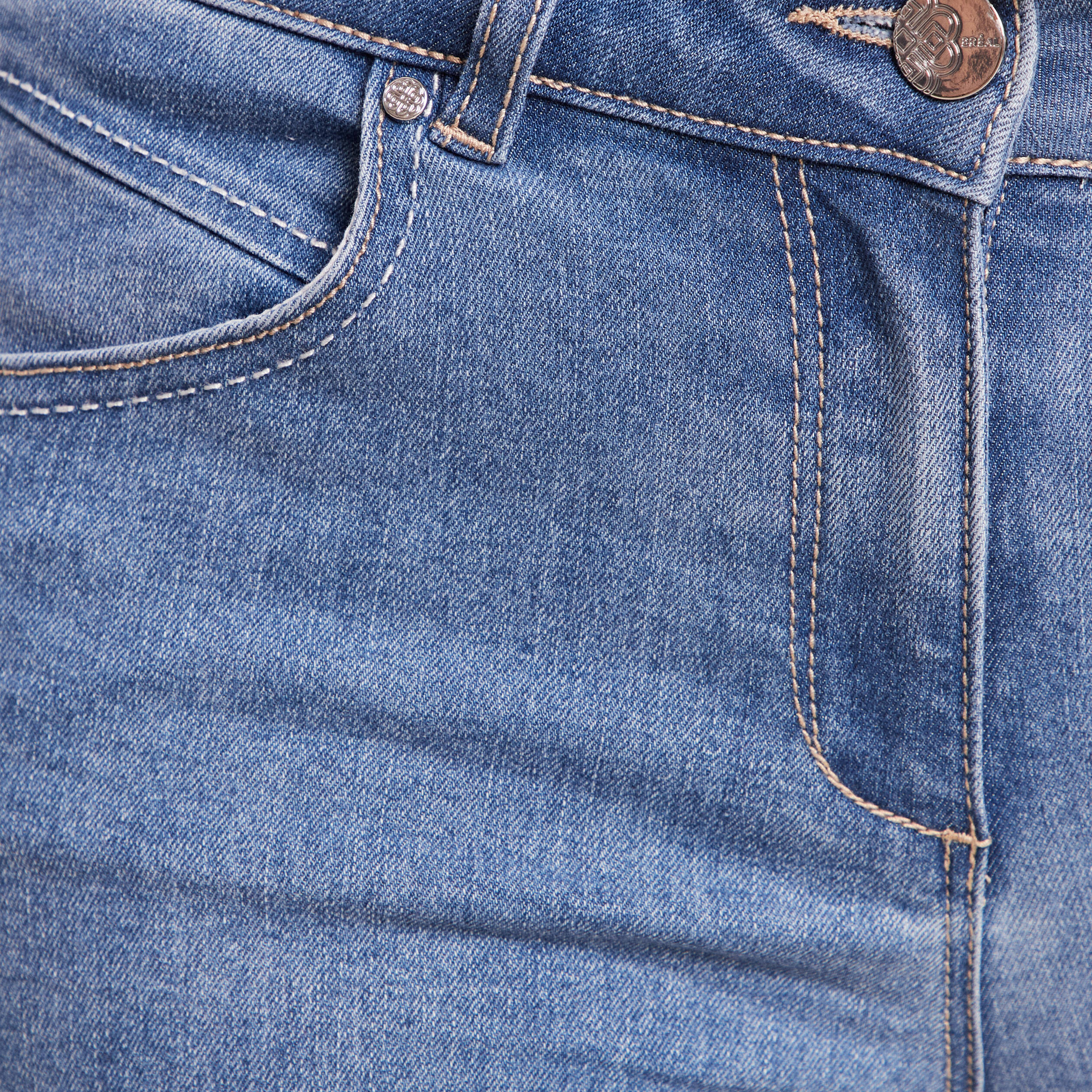 Jean coupe droite taille bascul&eacute;e denim double stone femme