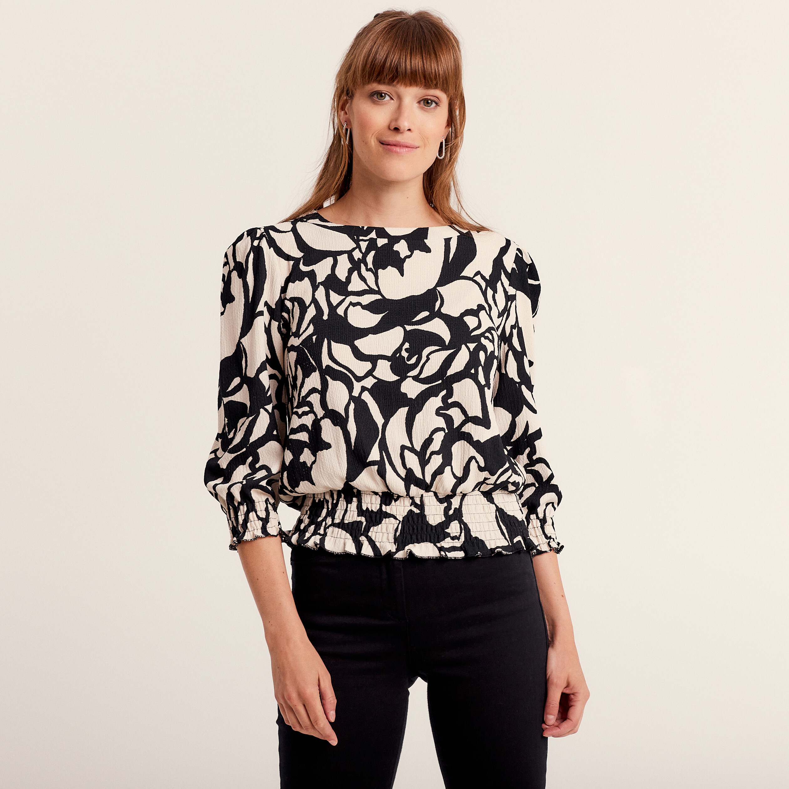 T-shirt manches 3/4 noir femme