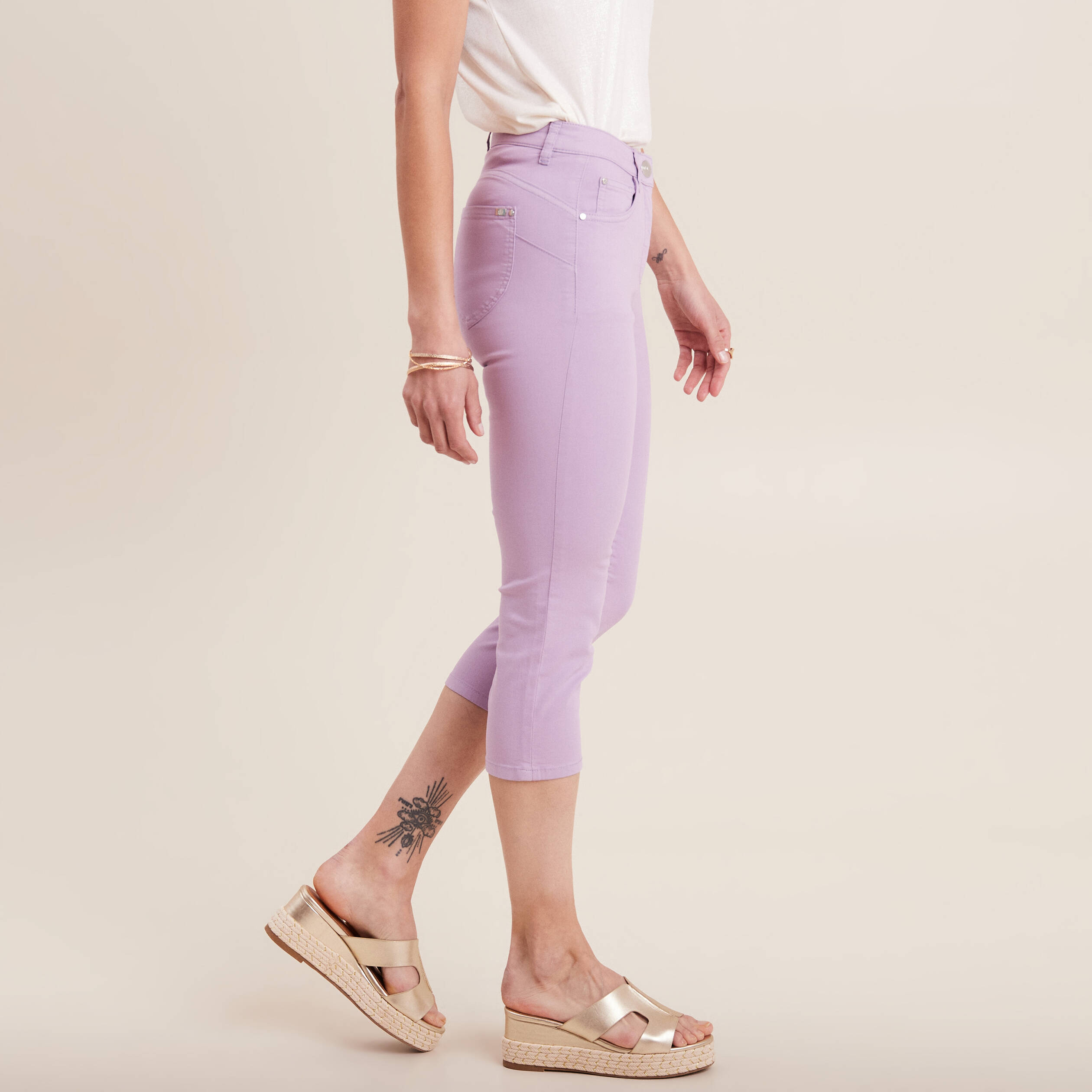 pantacourt droit taille standard mauve femme Pantacourt droit taille standard mauve femme