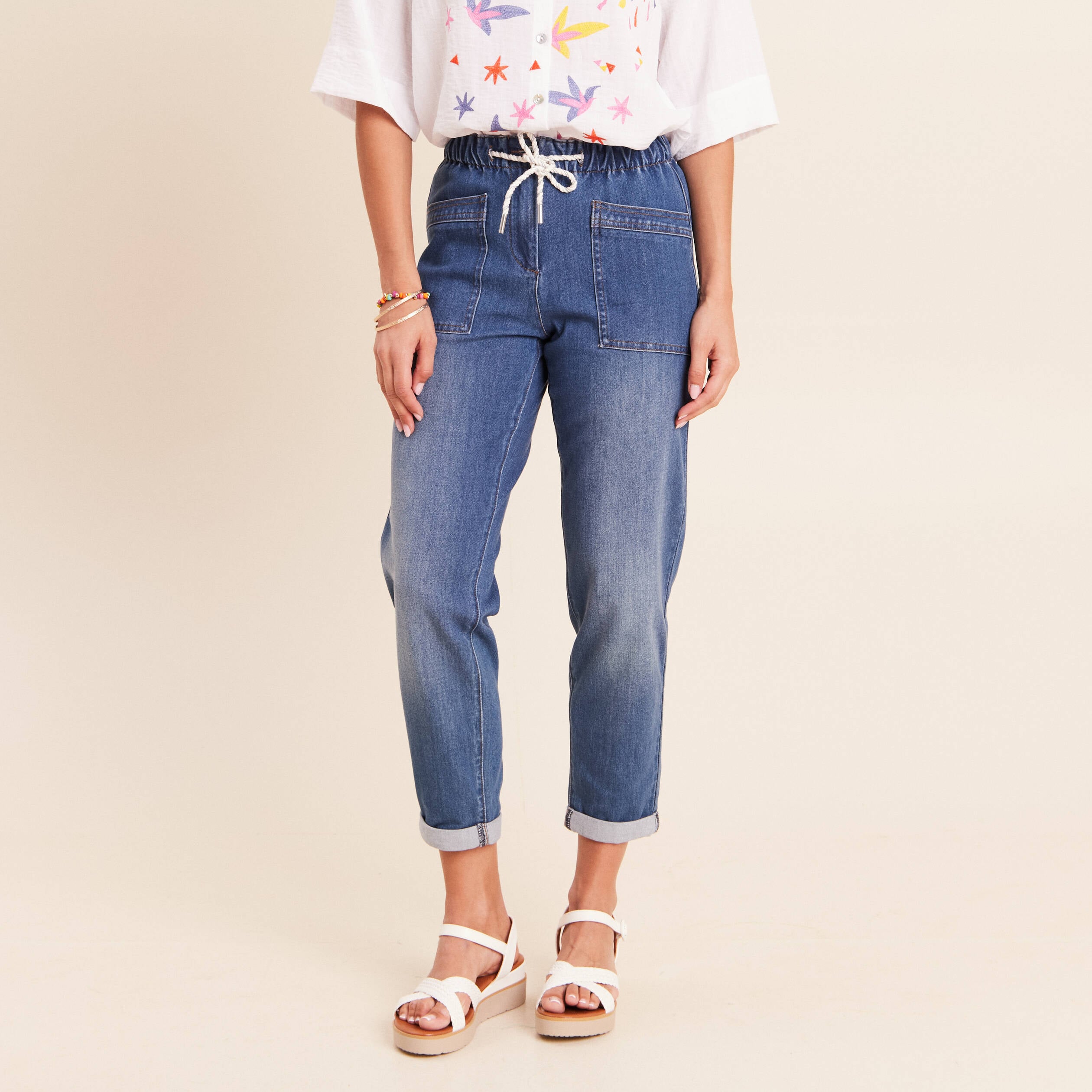 Jean coupe mom 7/8&egrave;me denim stone femme