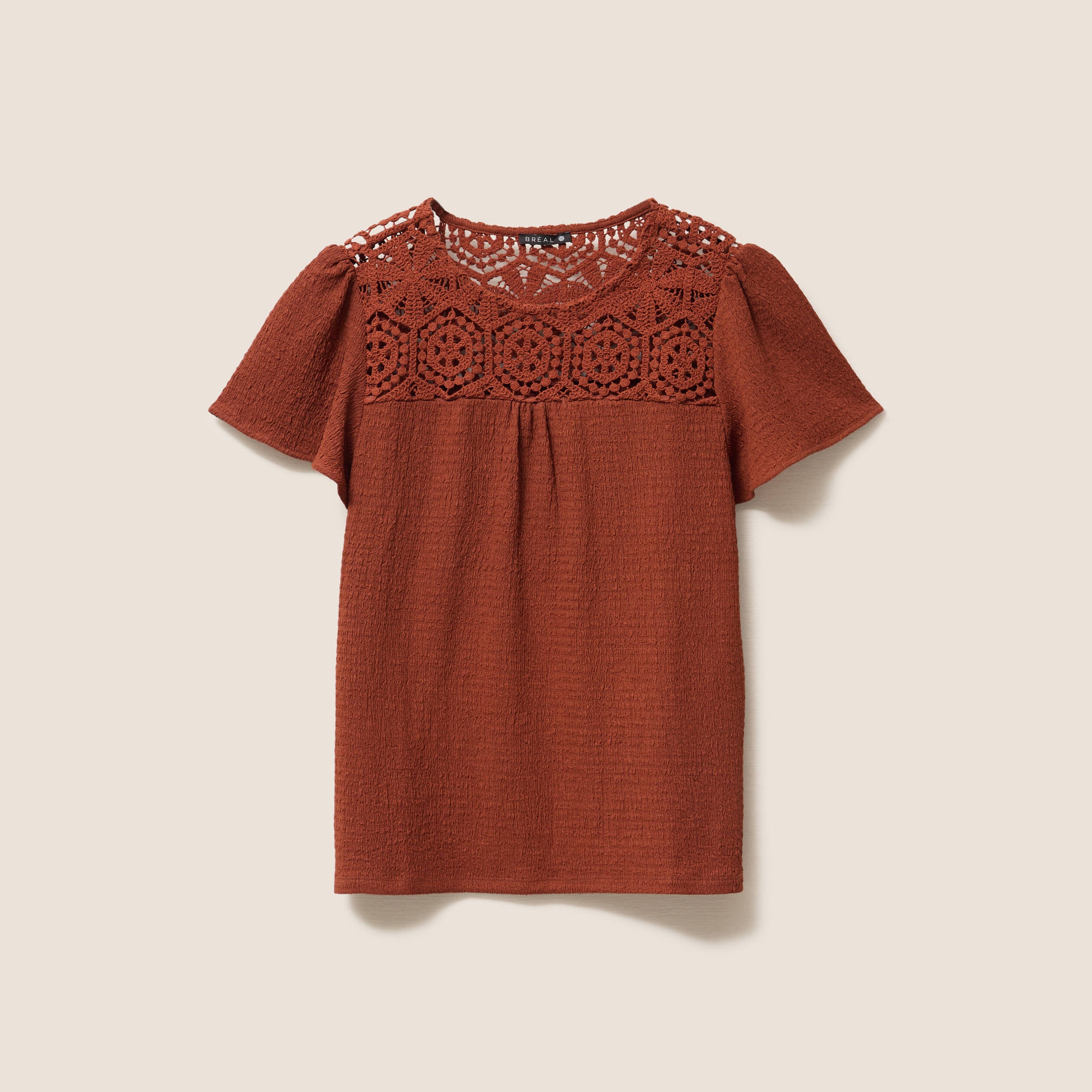 T-shirt manches courtes marron fonc&eacute; femme