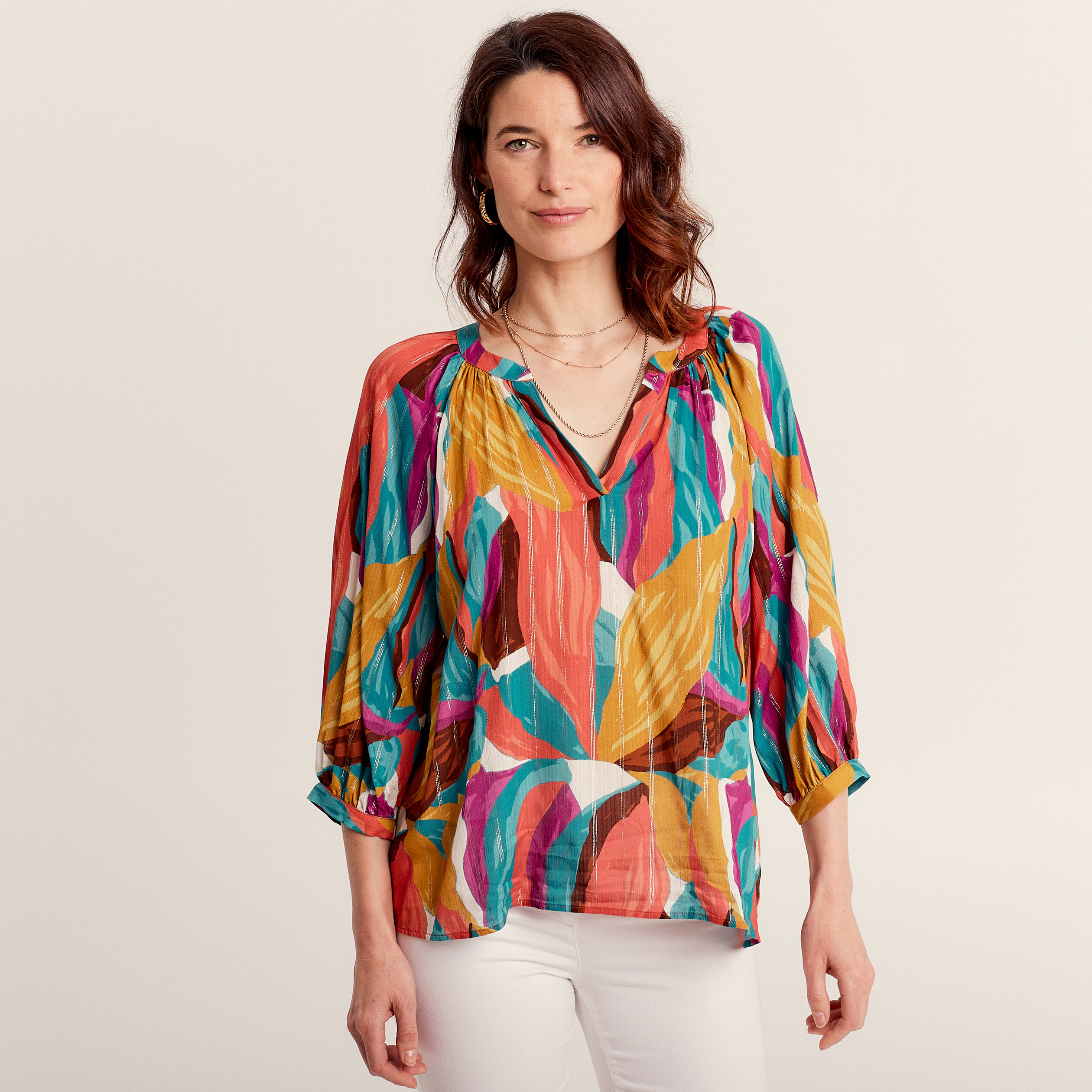 Blouse Ventilo Taille 36 - Manches 3/4 Dentelle Bleu Gris - Top Femme Chic
