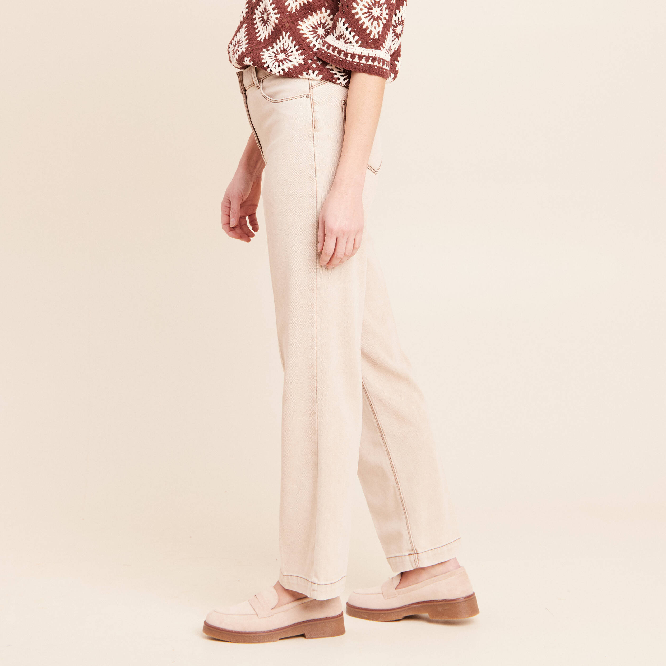 Jean coupe droite taille standard denim beige femme
