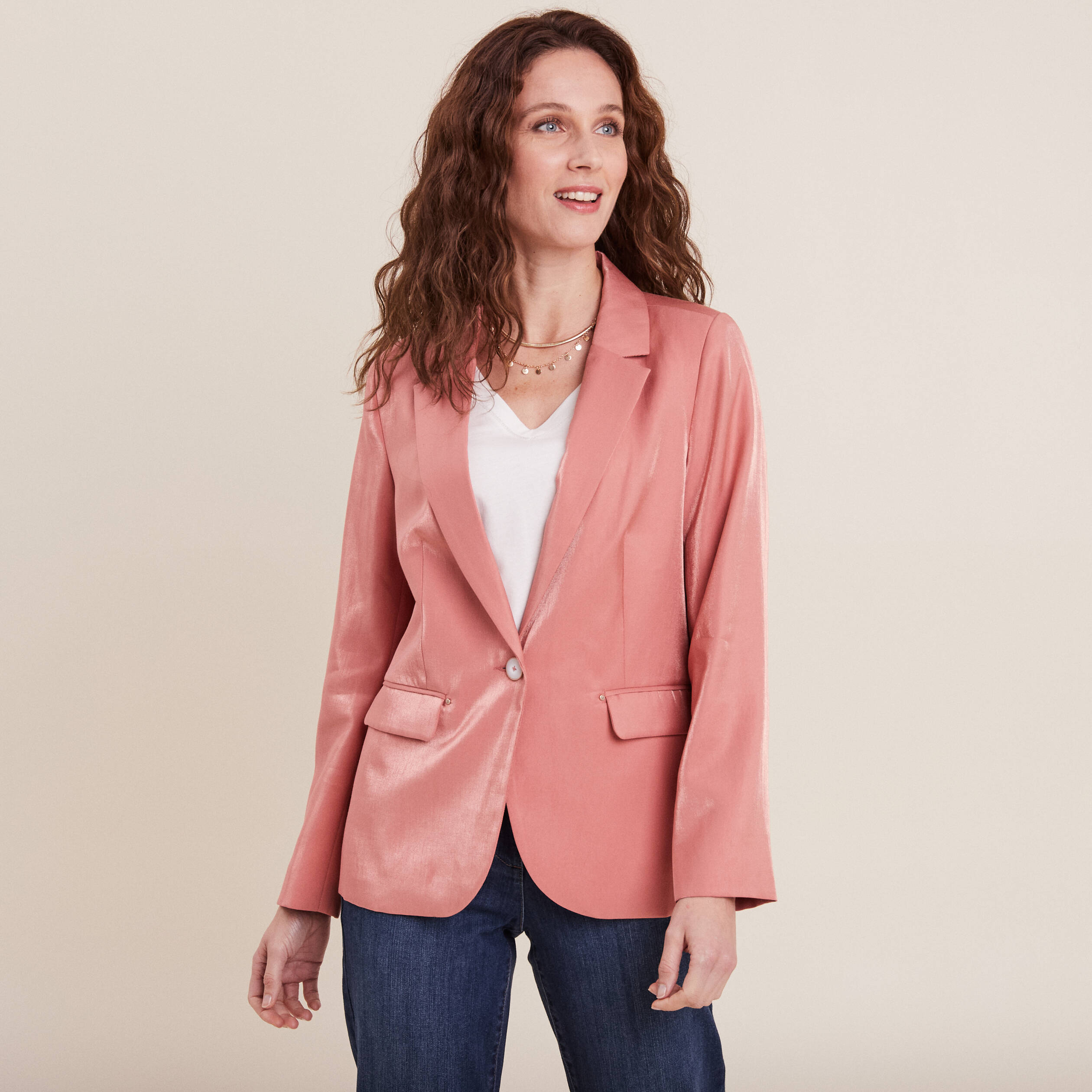 veste tailleur irise terracotta femme Veste tailleur irisé terracotta femme
