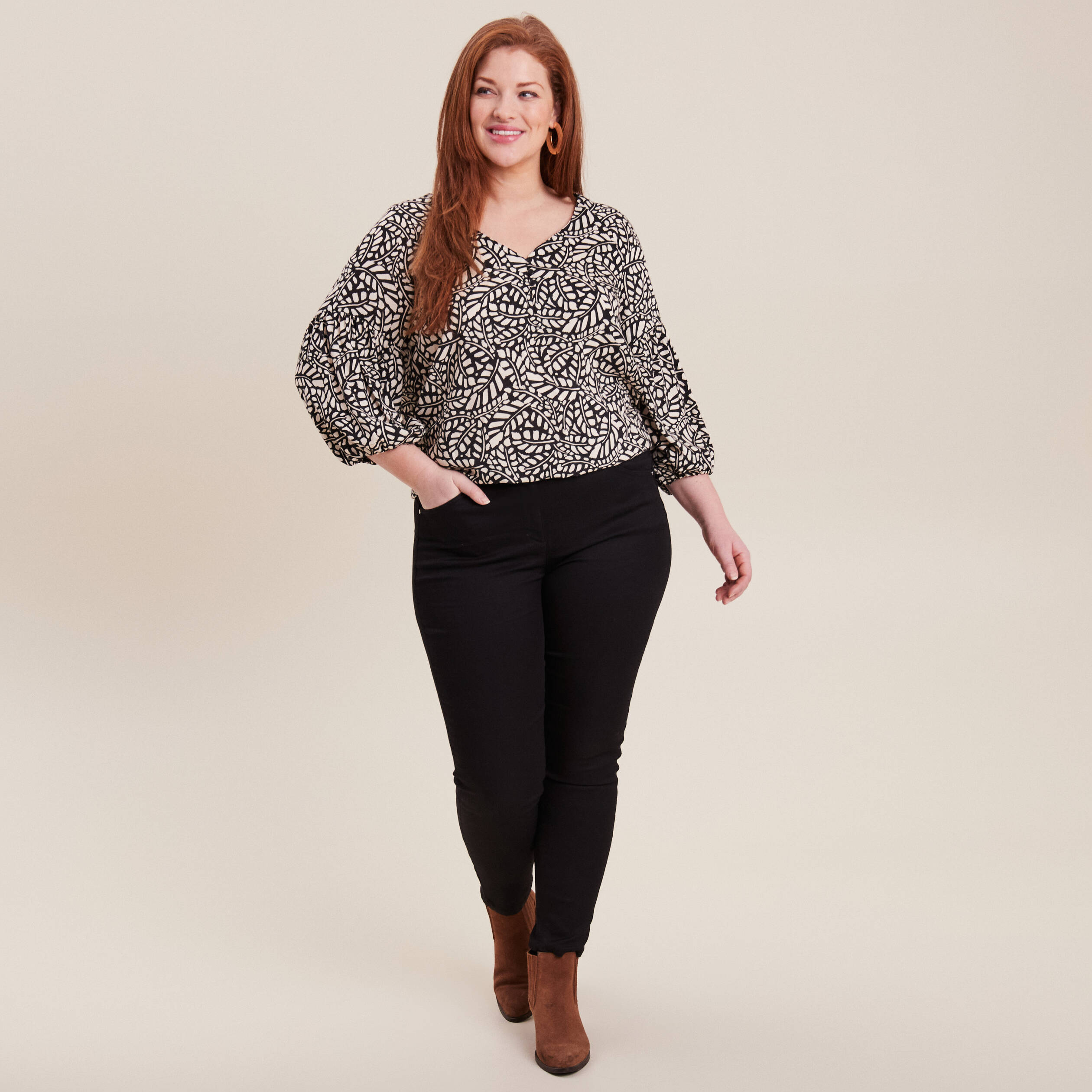 blouse manches 34 noir femme Blouse manches 3/4 noir femme