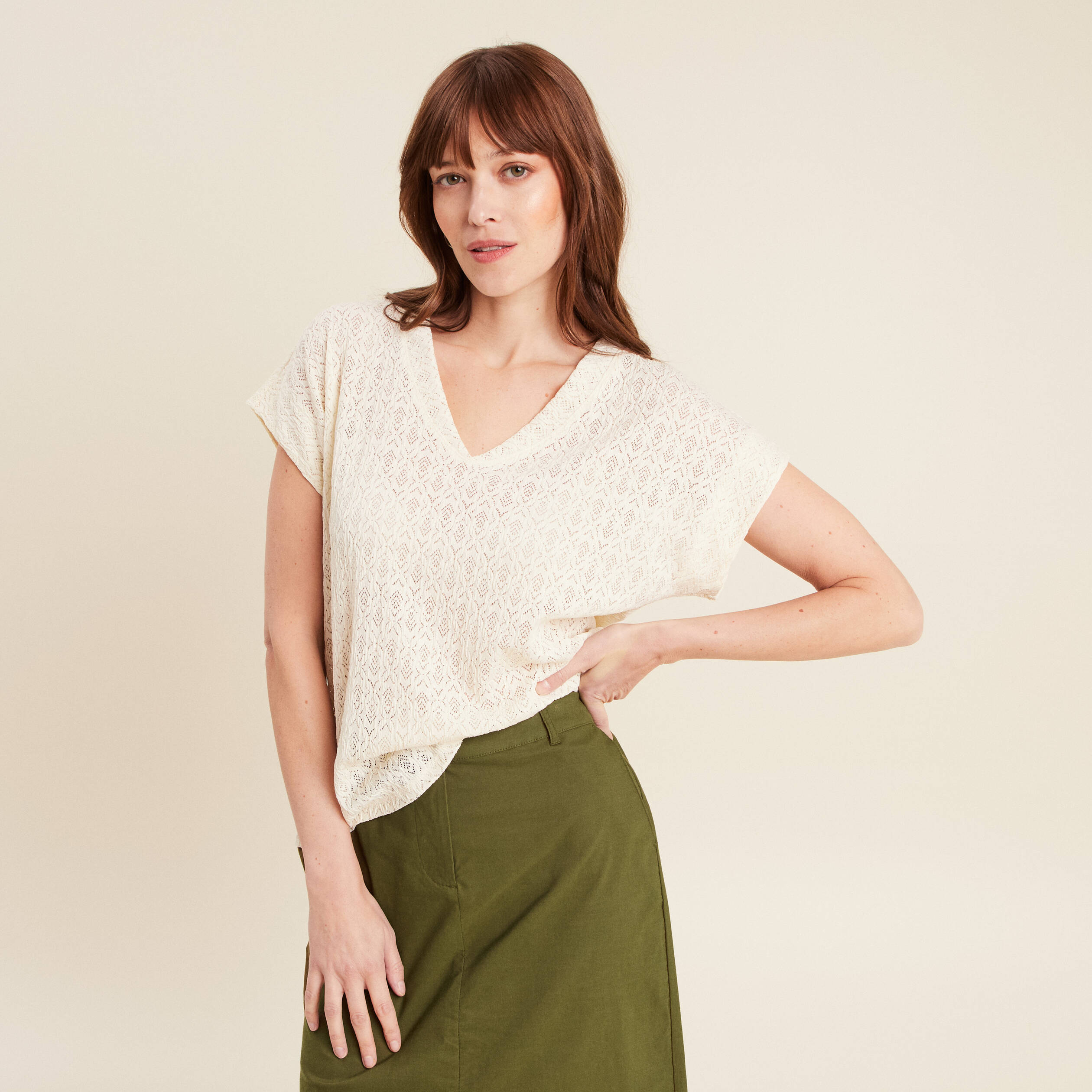 t shirt manches courtes ecru femme T-shirt manches courtes ecru femme