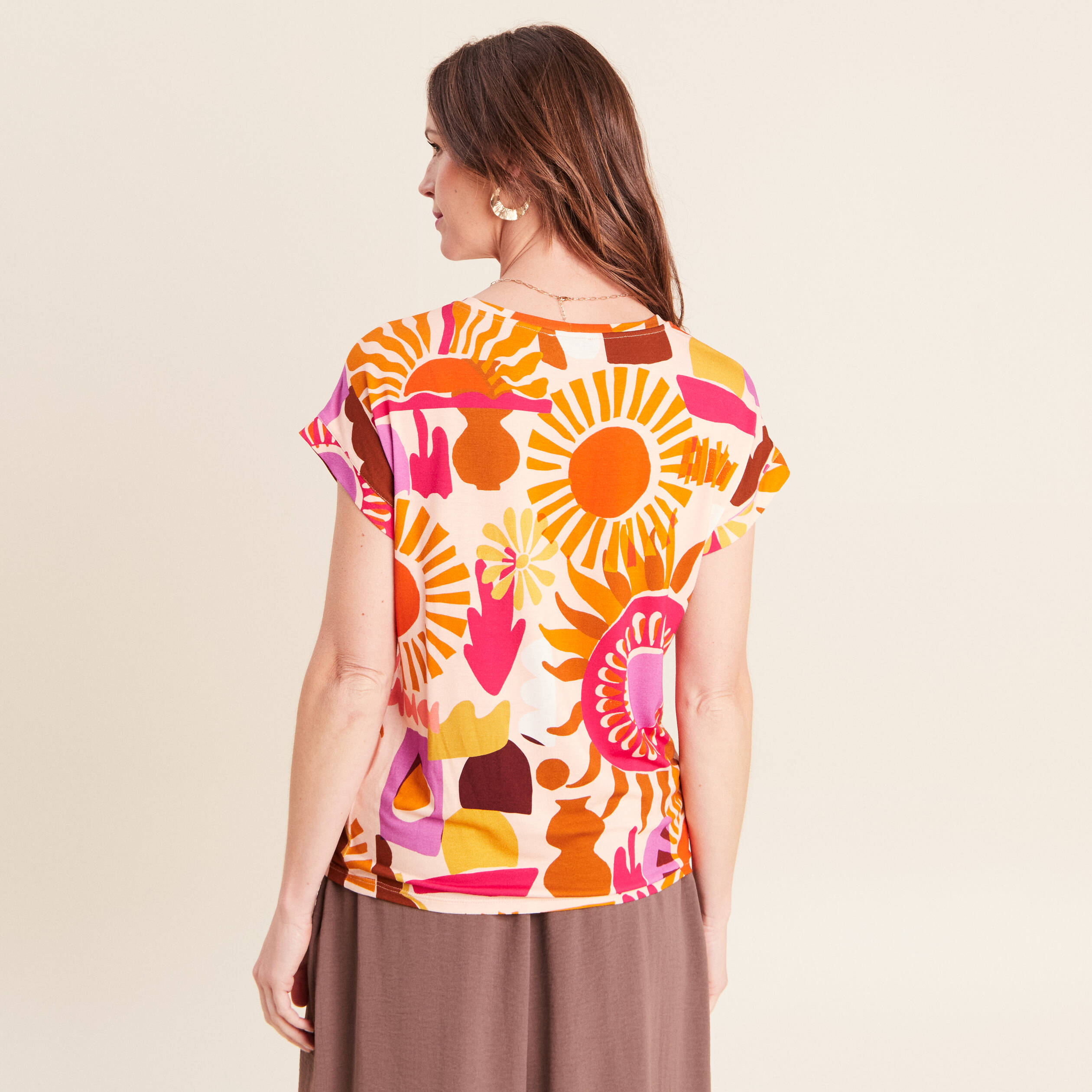 T-shirt manches courtes multicolore femme