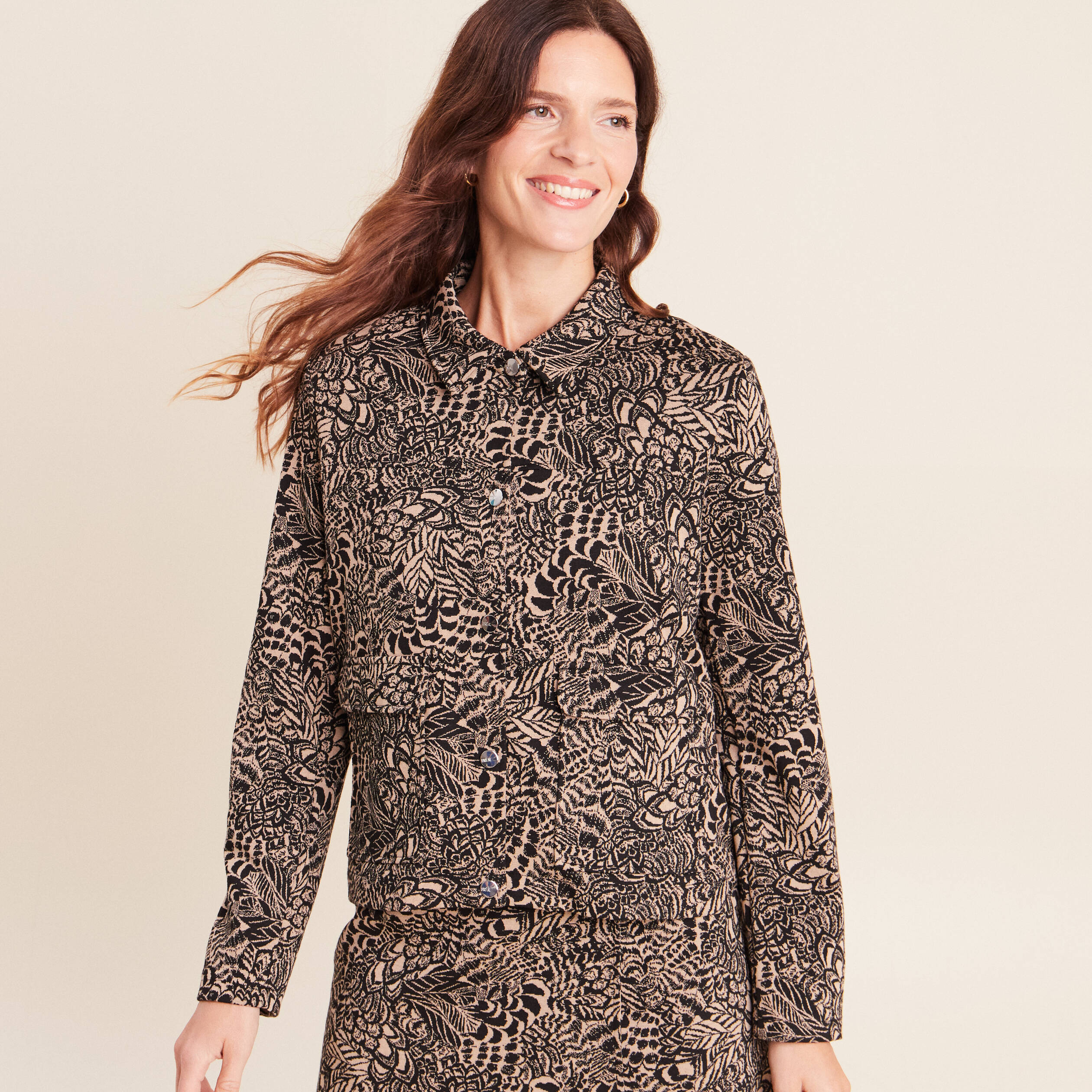 Veste droite doubl&eacute;e beige femme