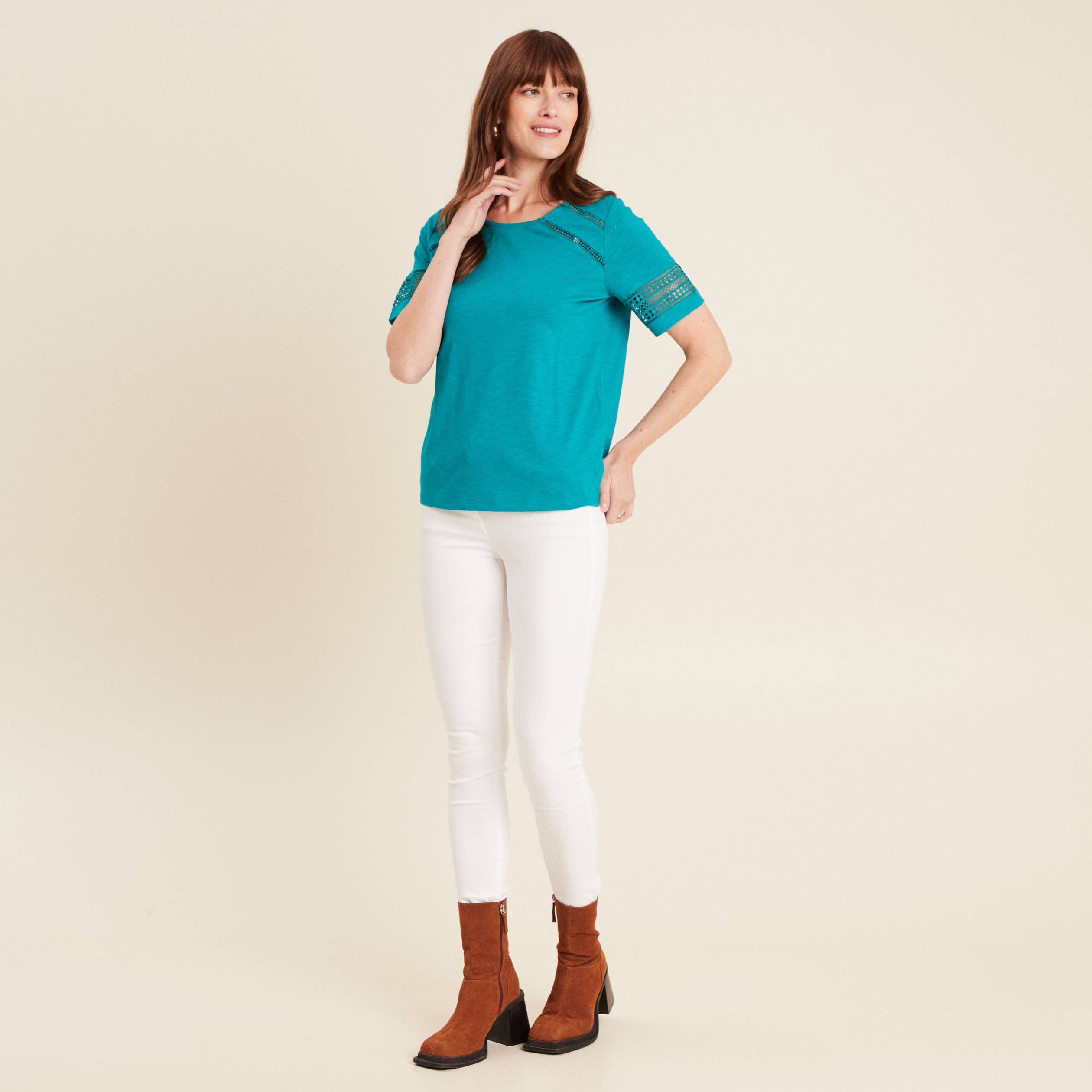 T-shirt manches courtes vert émeraude femme