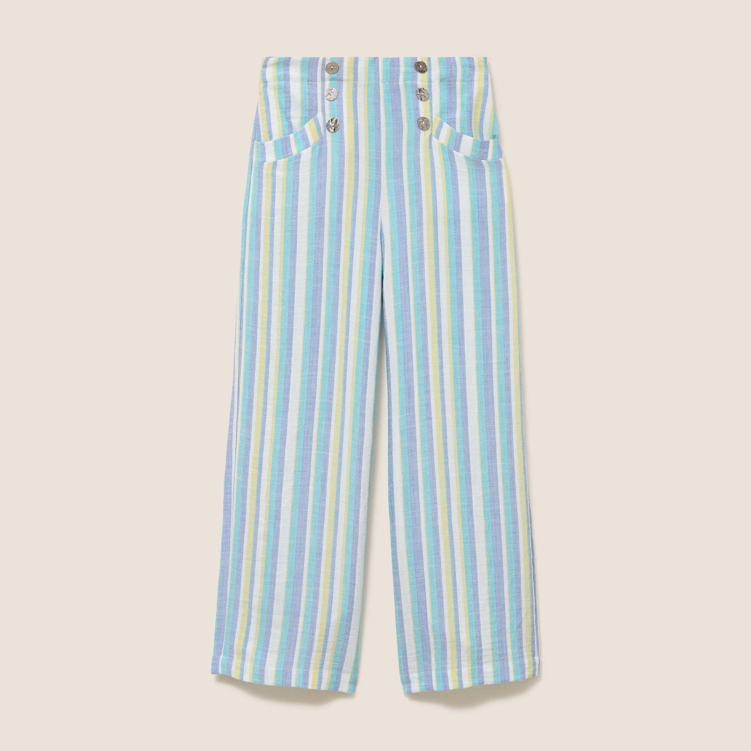 Pantalon large 7/8&egrave;me taille haute bleu femme