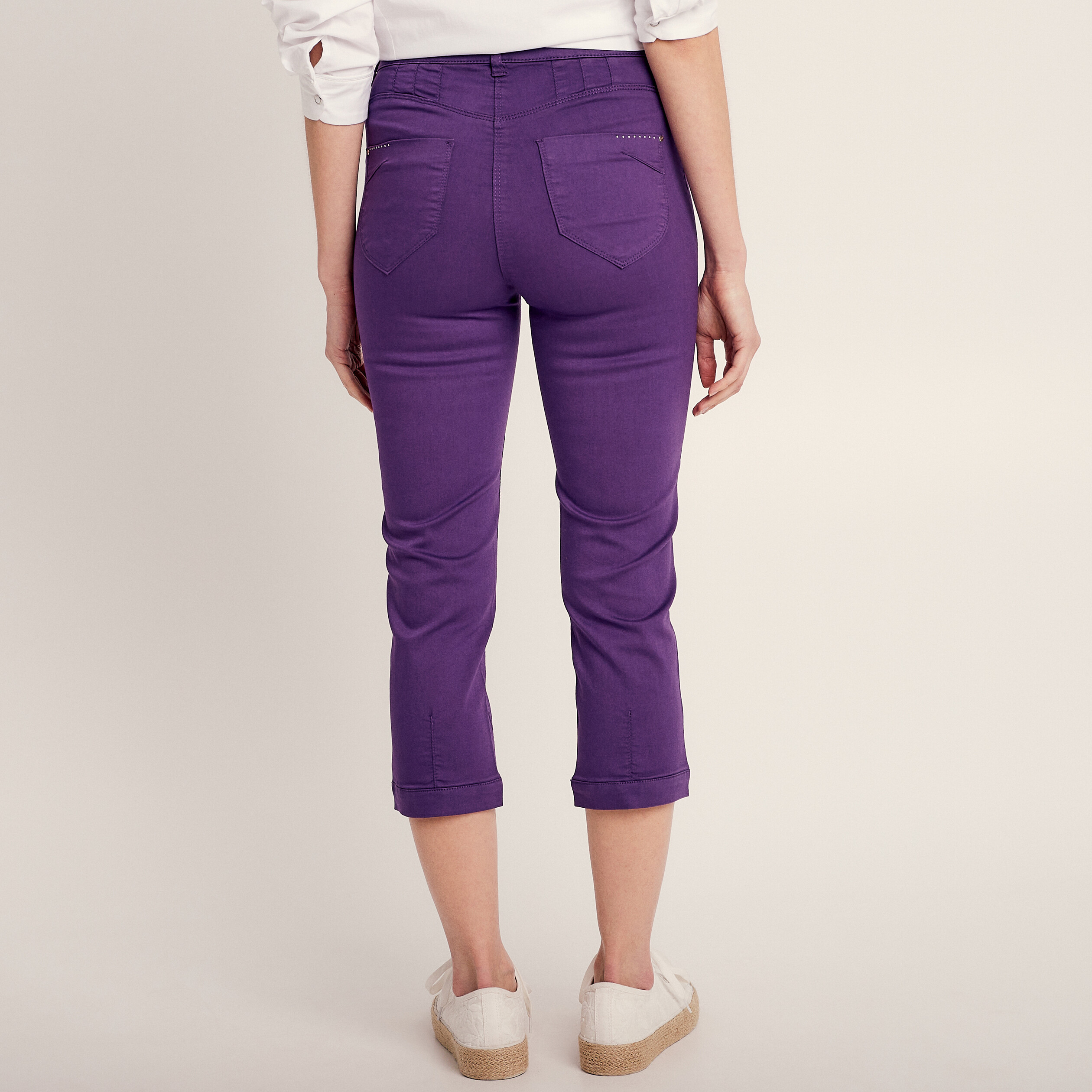 pantacourt droit taille haute violet fonce femme Pantacourt droit taille haute violet foncé femme