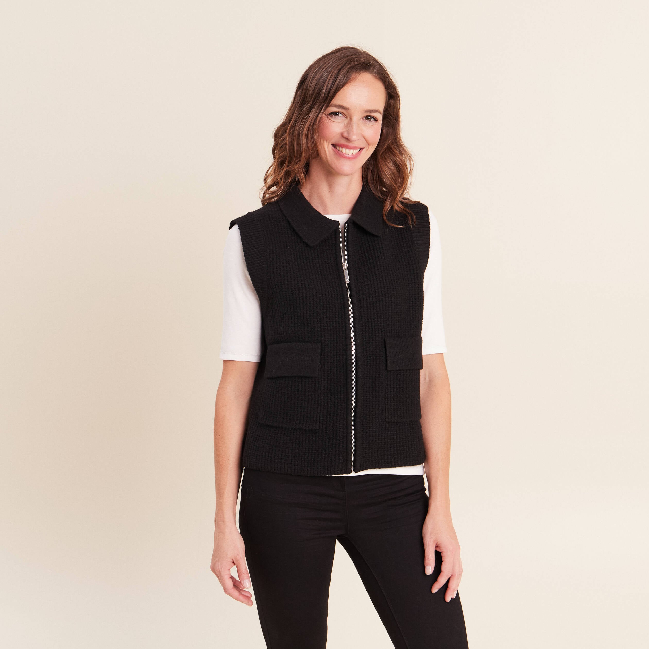 Gilet zipp&eacute; sans manches noir femme