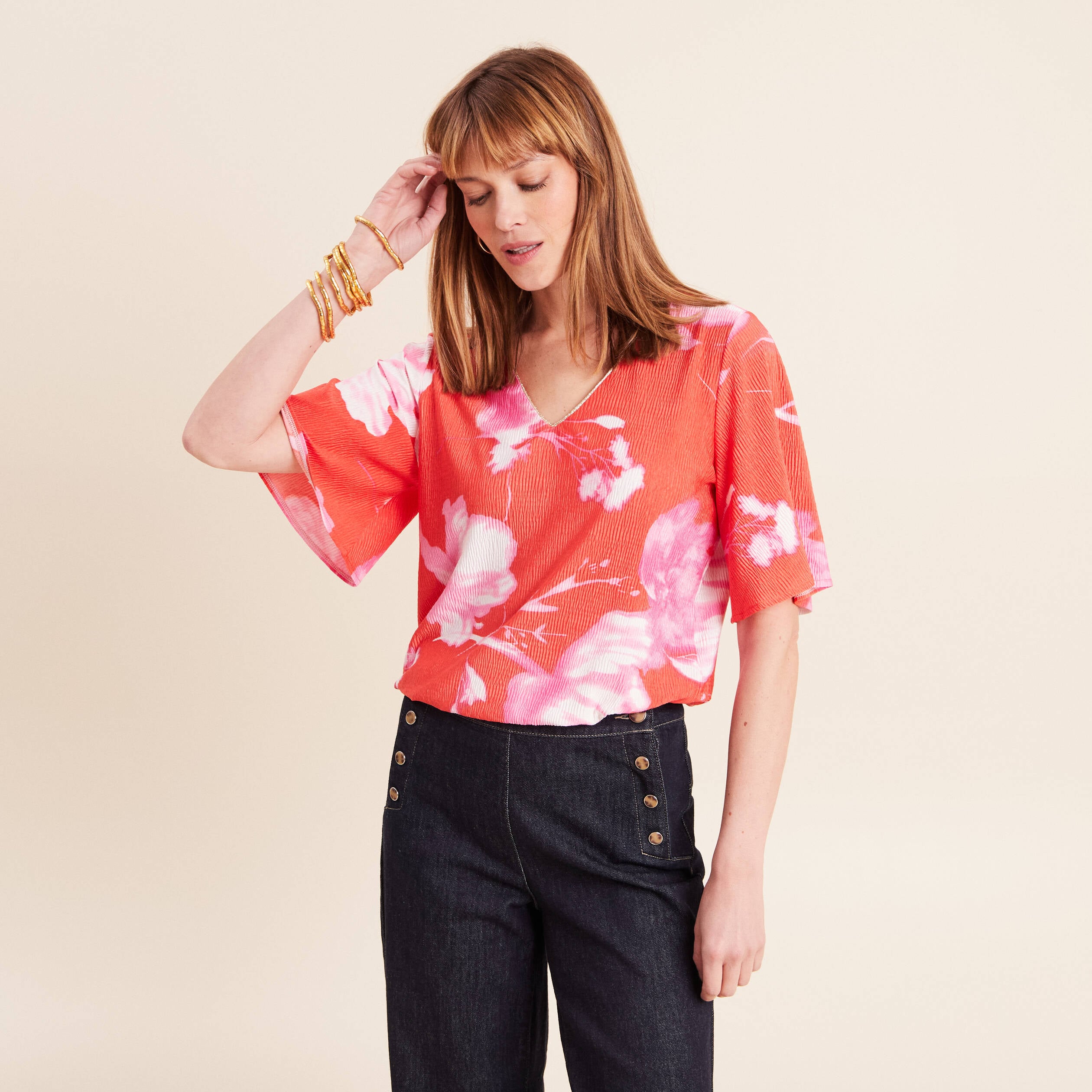 Blouse manches courtes rouge femme