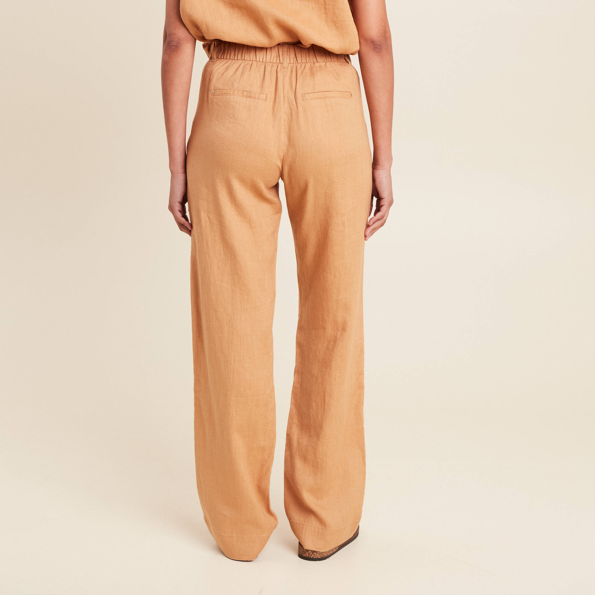 pantalon fluide taille haute beige femme Pantalon fluide taille haute beige femme