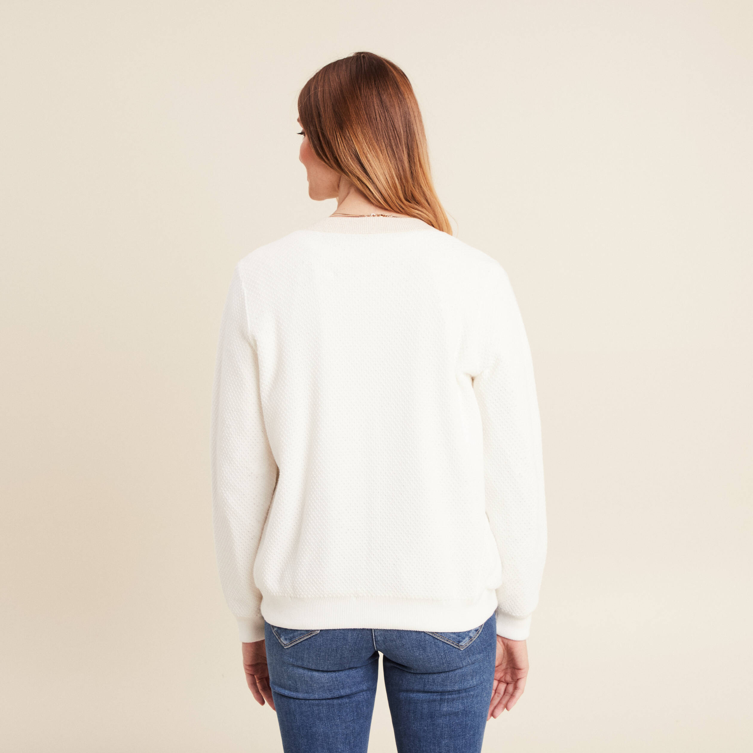 Gilet r&eacute;versible brod&eacute;e ecru femme