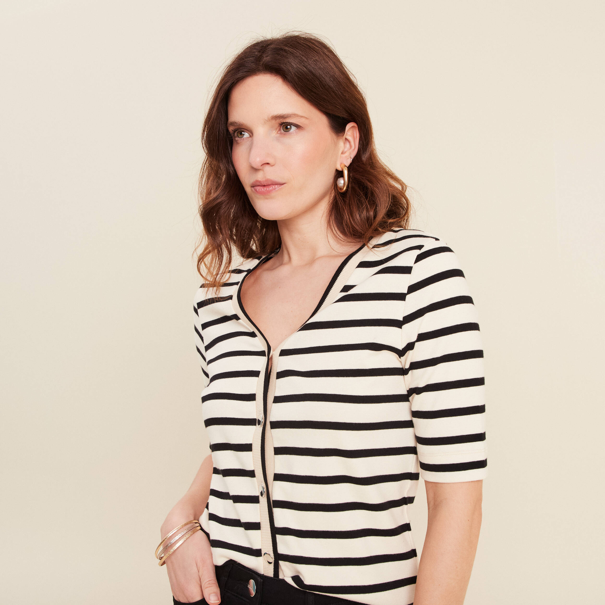t shirt col v en coton blanc femme T-shirt col V en coton blanc femme