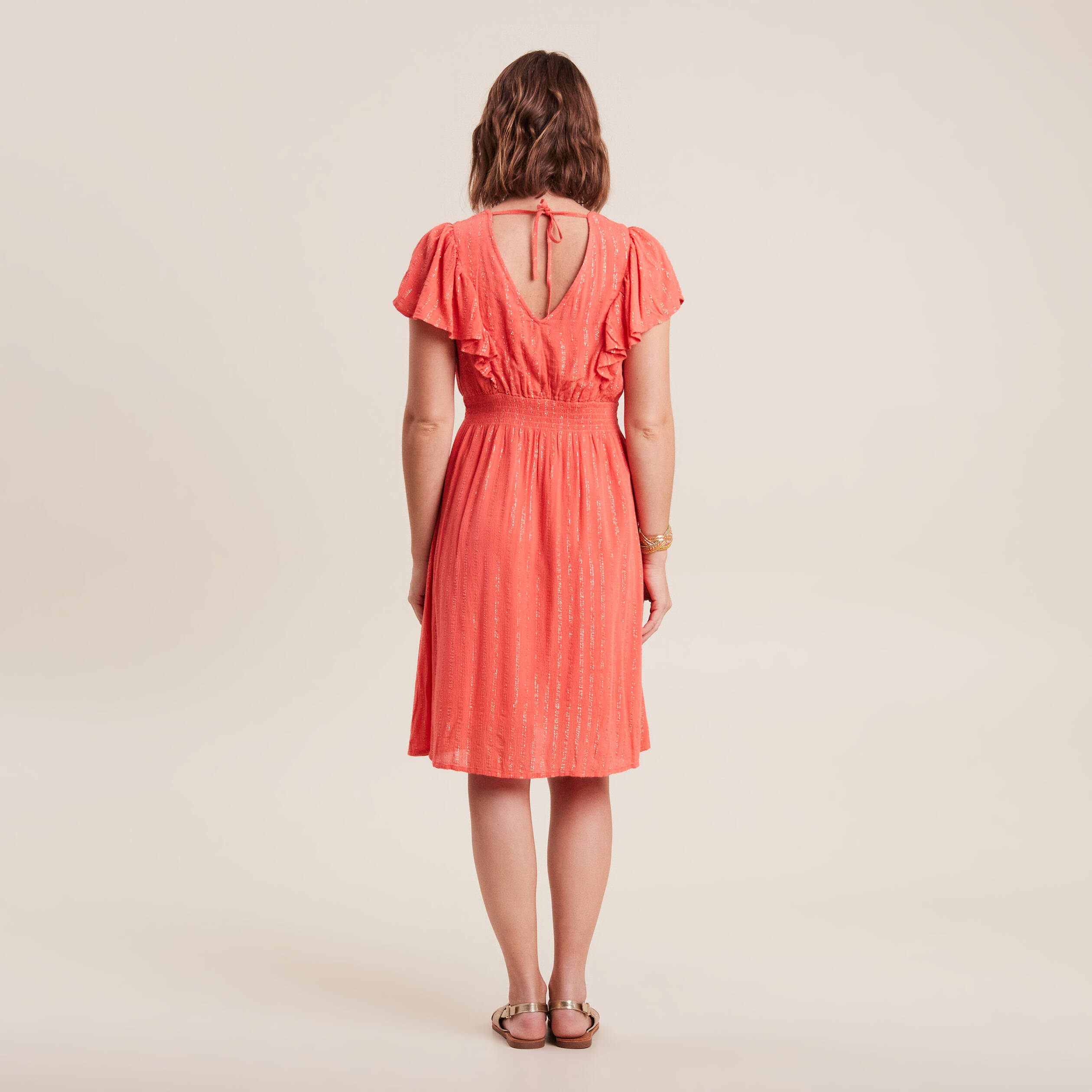 robe droite fluide smockee orange clair femme Robe droite fluide smockée orange clair femme