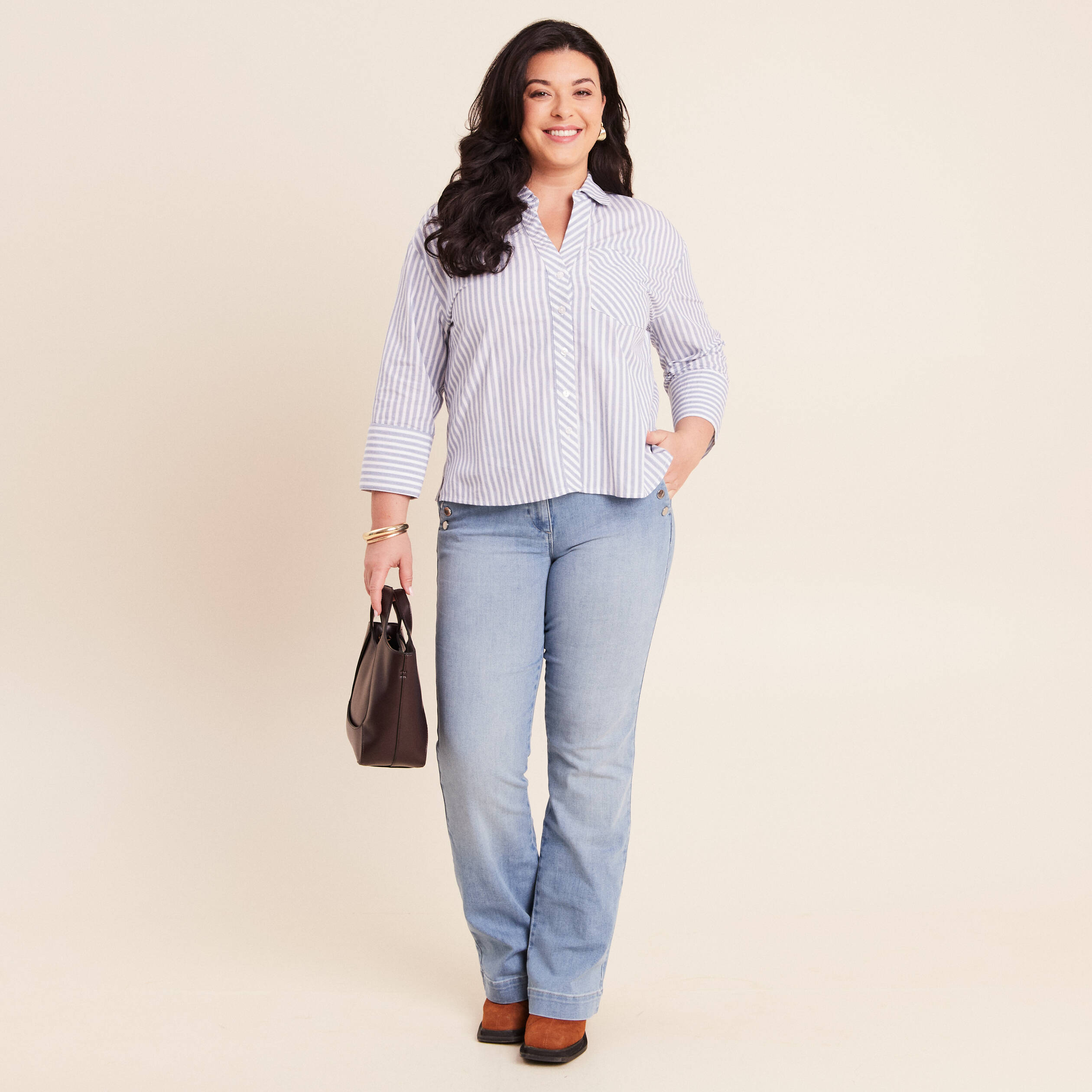 Chemise manches 3/4 bleu femme