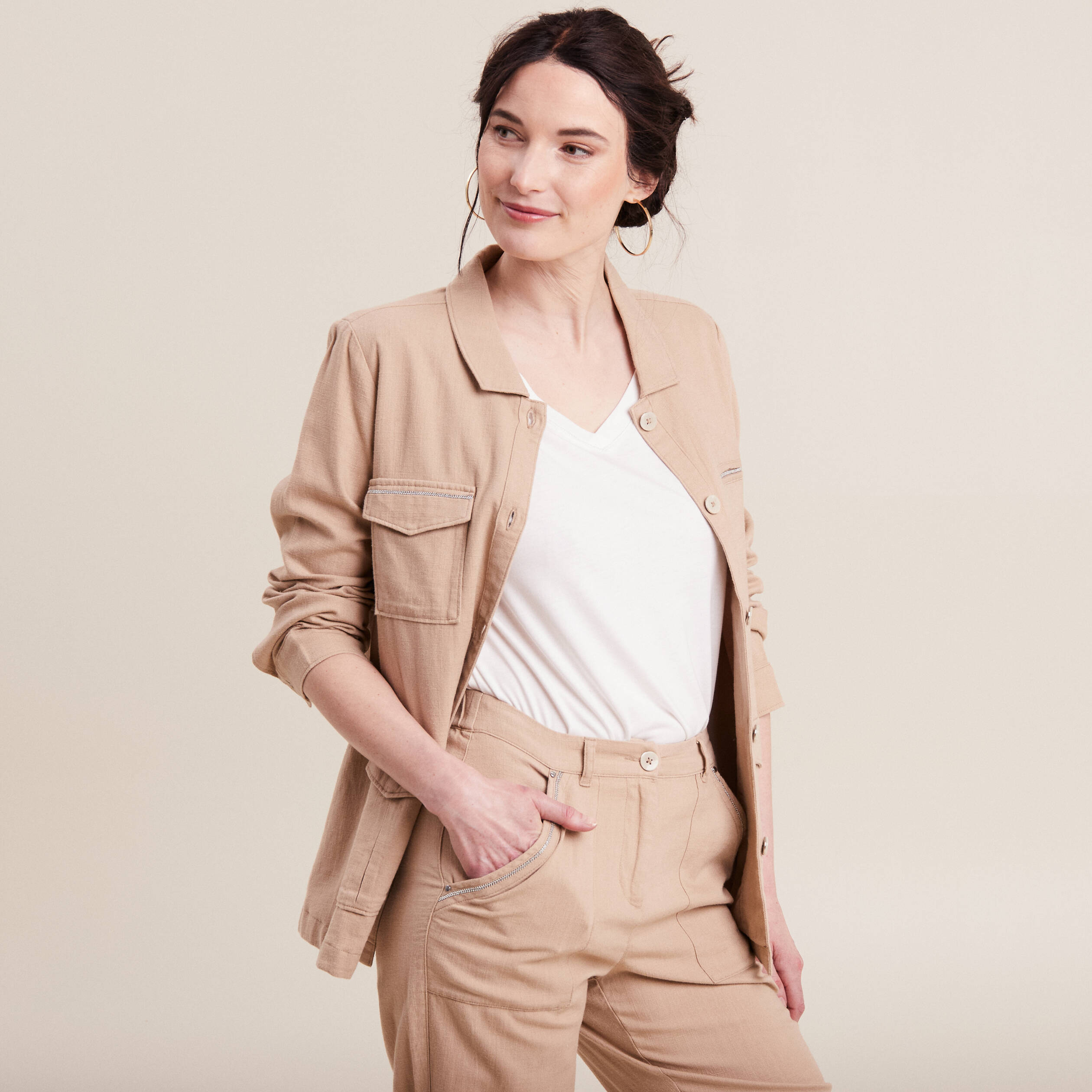 veste droite boutonnee sable femme Veste droite boutonnée sable femme