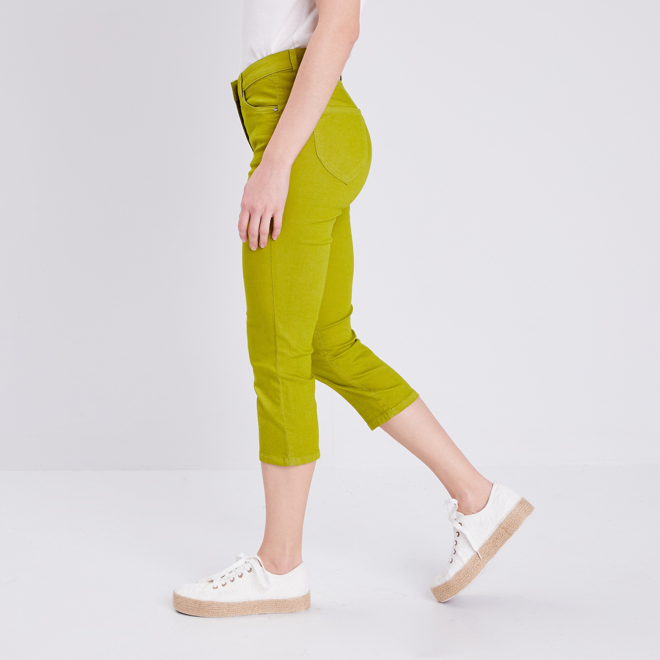 pantacourt droit taille standard vert olive femme Pantacourt droit taille standard vert olive femme