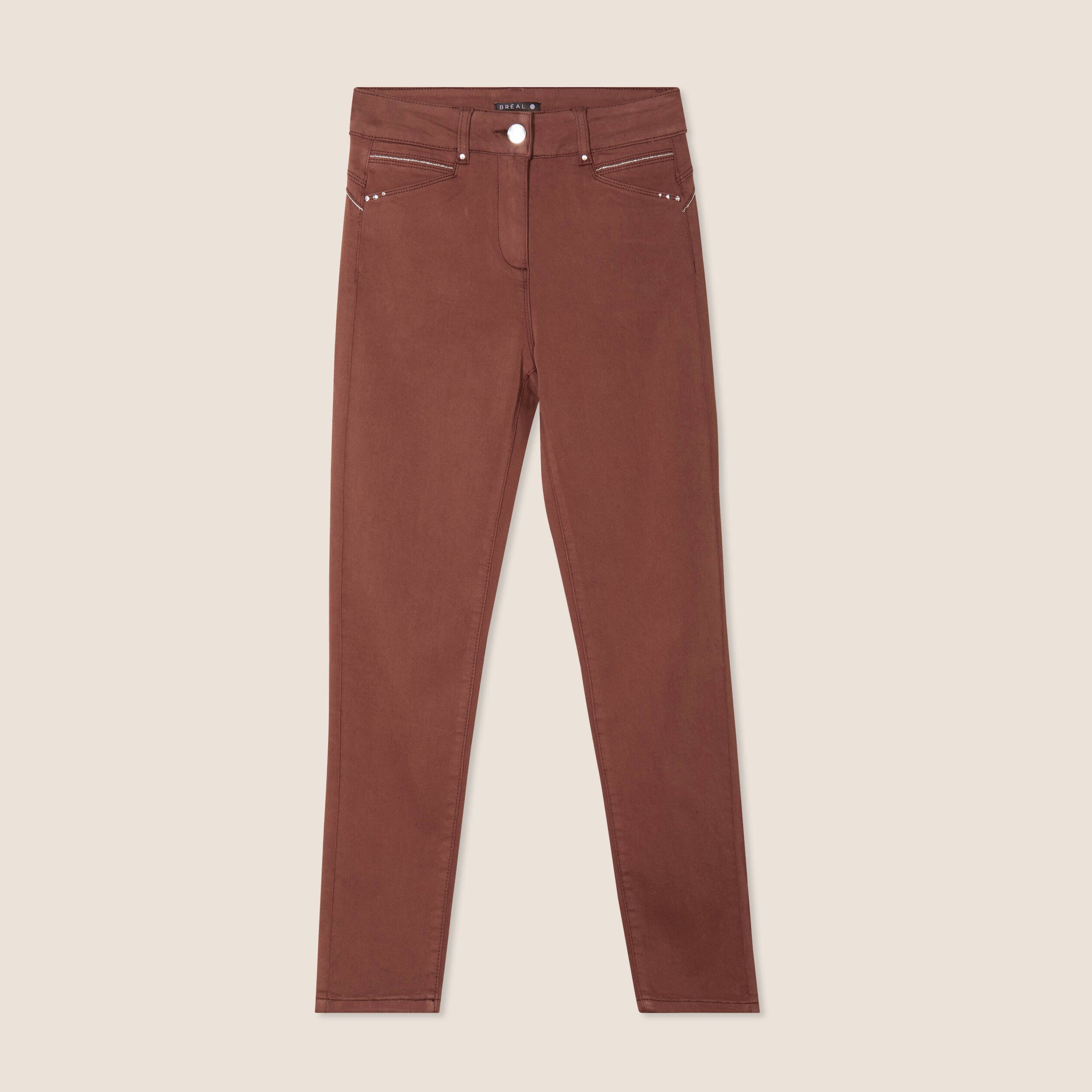 Pantalon ajusté taille haute marron foncé femme Vibs