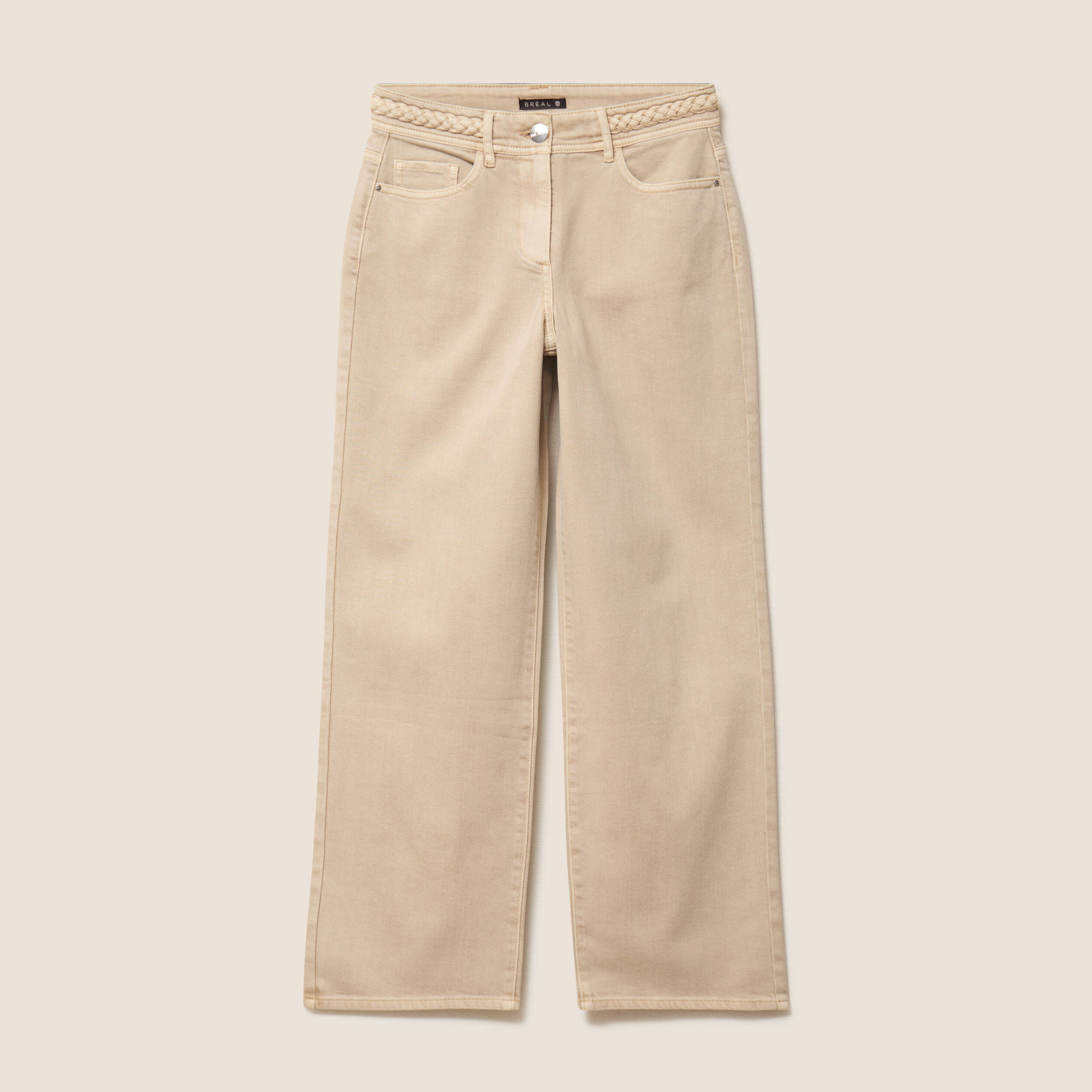 Jean coupe large 7/8&egrave;me taille haute denim beige femme