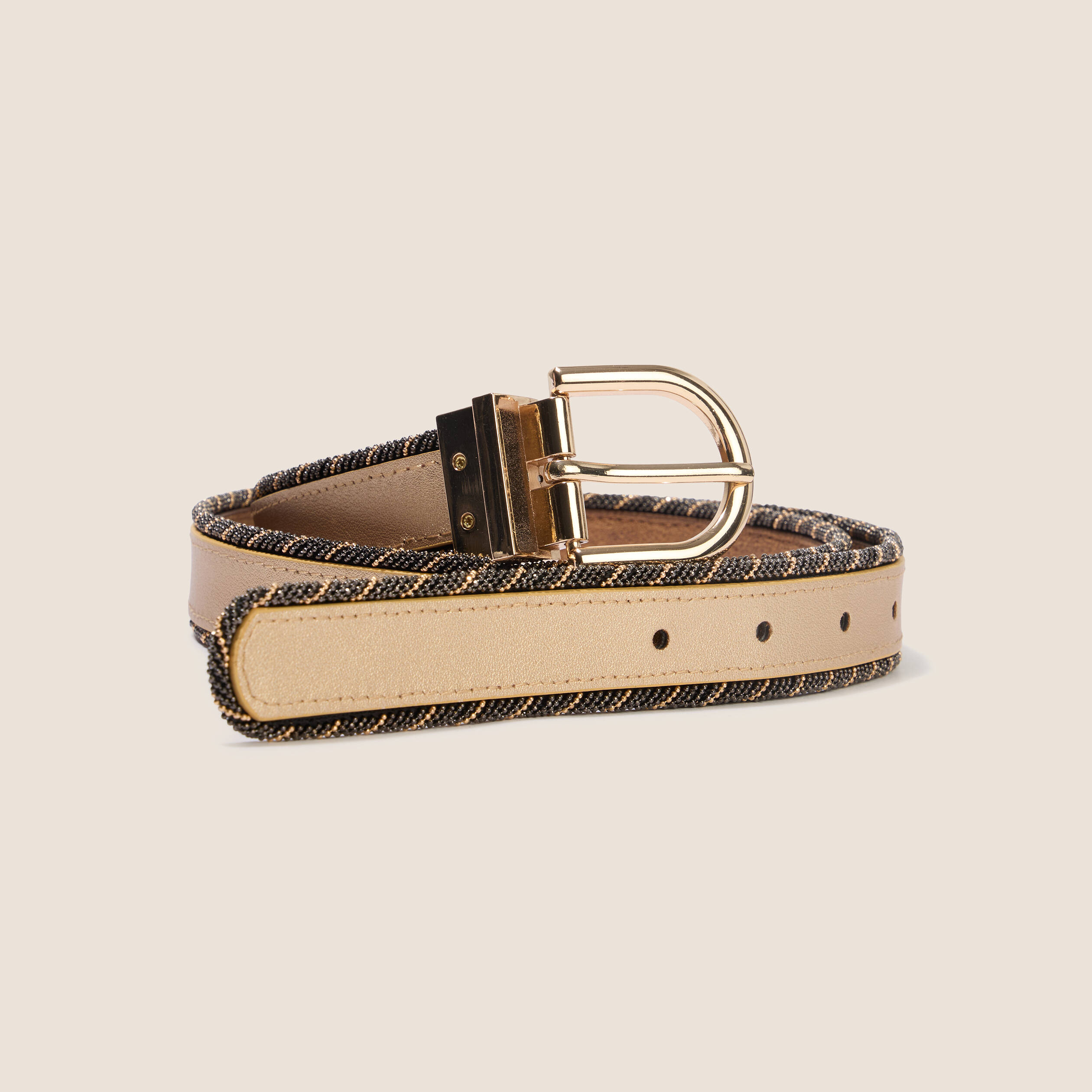 Ceinture fine r&eacute;versible avec cha&icirc;ne beige femme