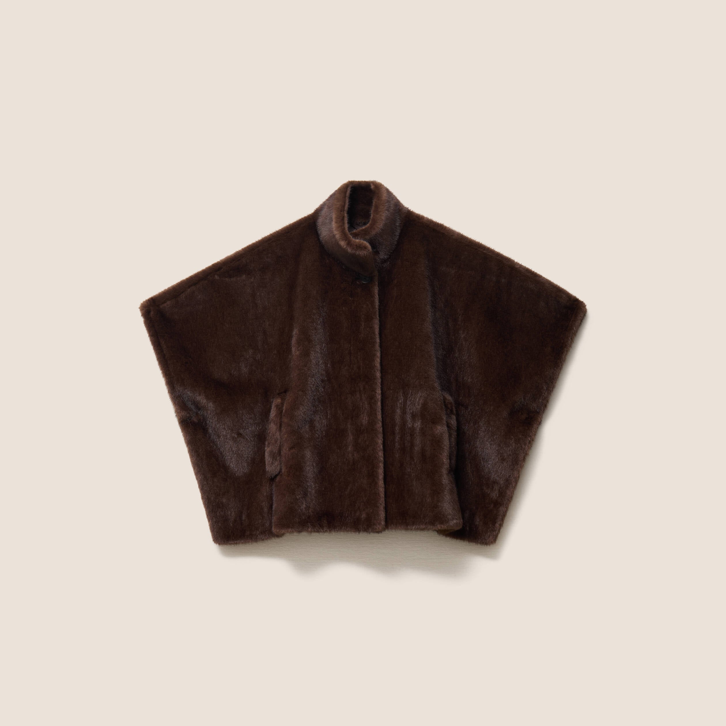 Poncho cape doubl&eacute; marron fonc&eacute; femme