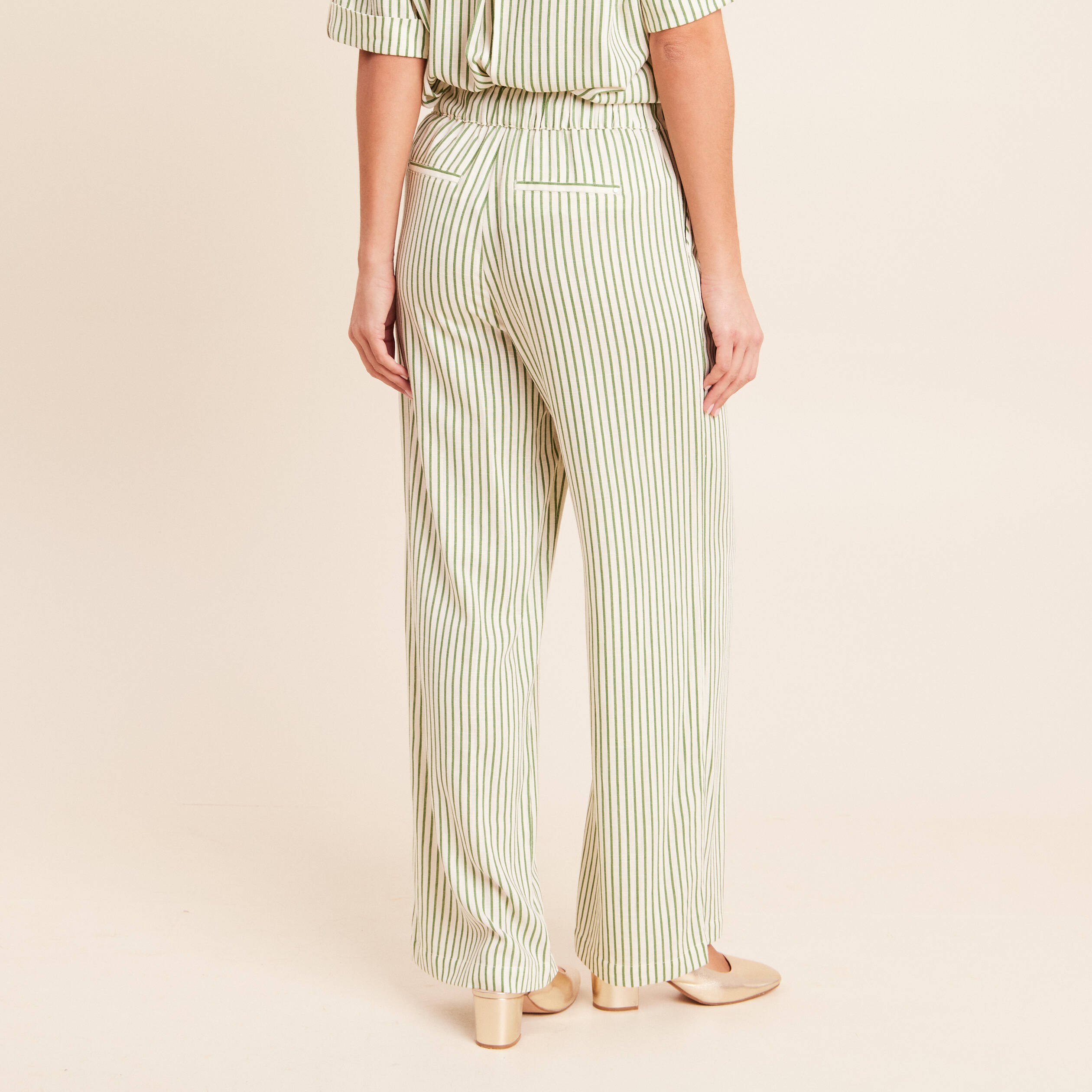 Pantalon large taille haute blanc femme