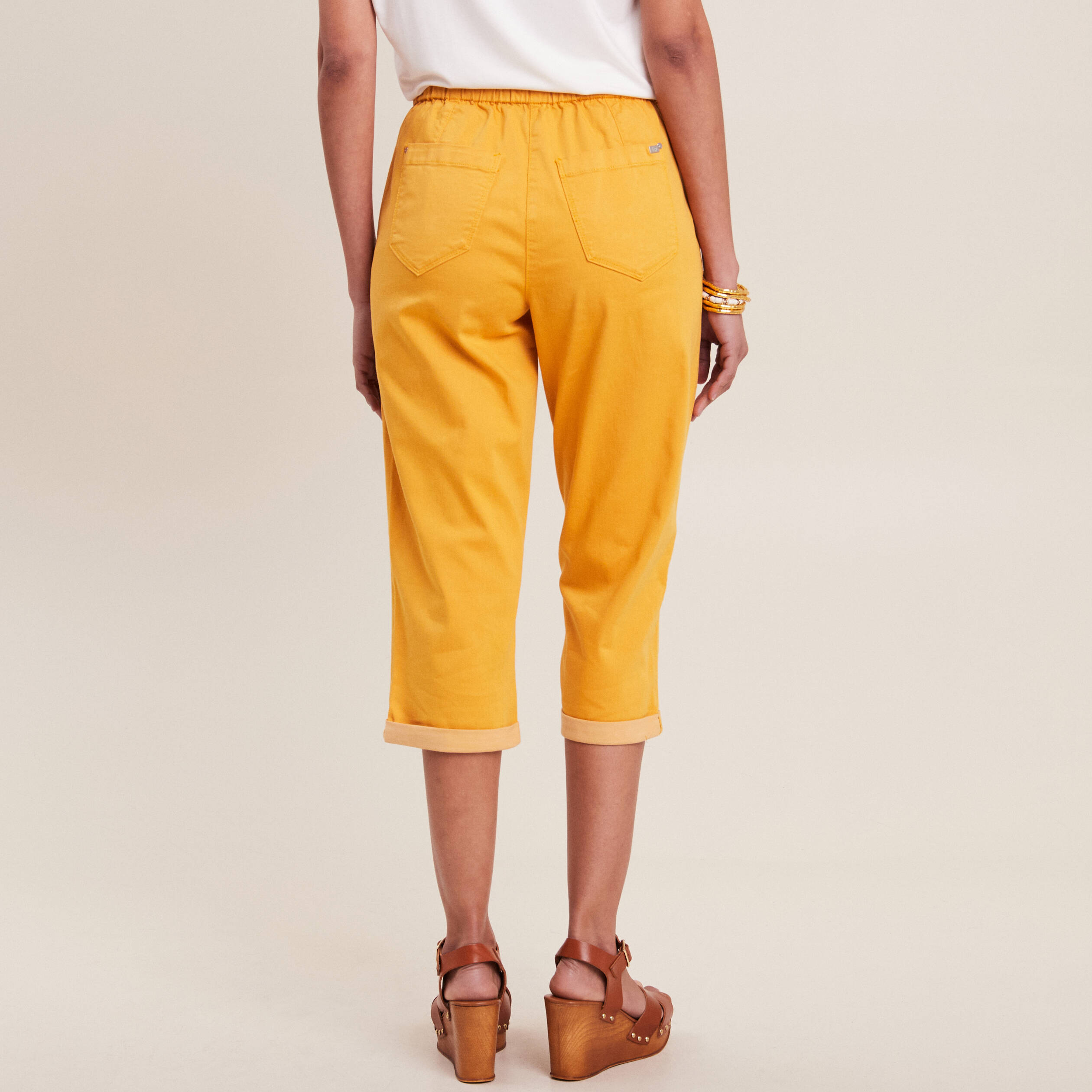 pantacourt large taille haute jaune moutarde femme Pantacourt large taille haute jaune moutarde femme