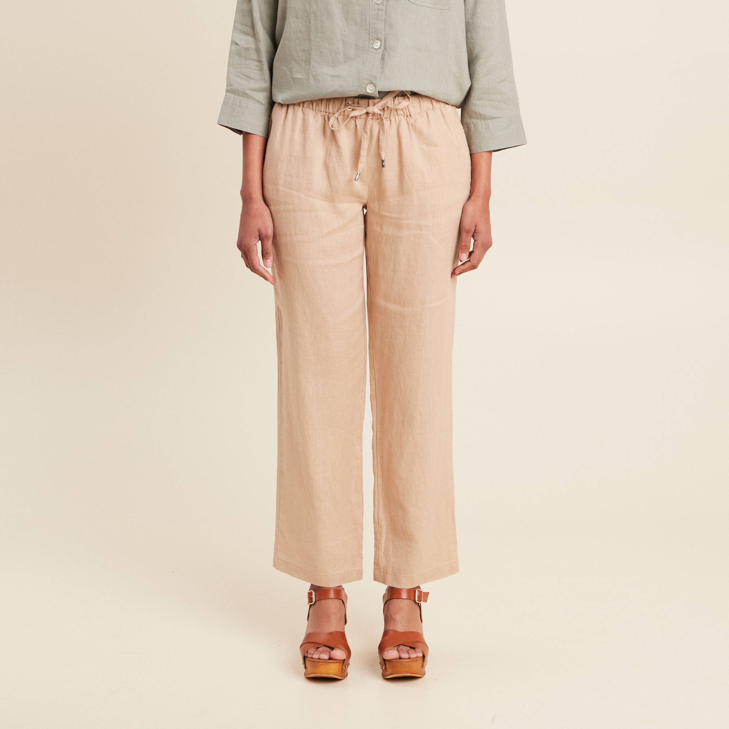 pantalon flou 78eme en lin sable femme Pantalon flou 7/8ème en lin sable femme