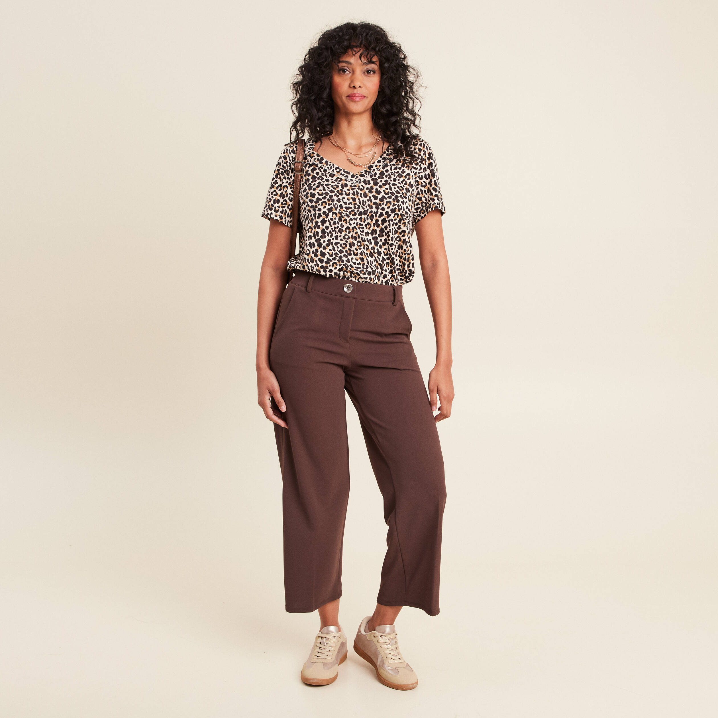 pantalon large pinces marron femme Pantalon large pinces marron femme