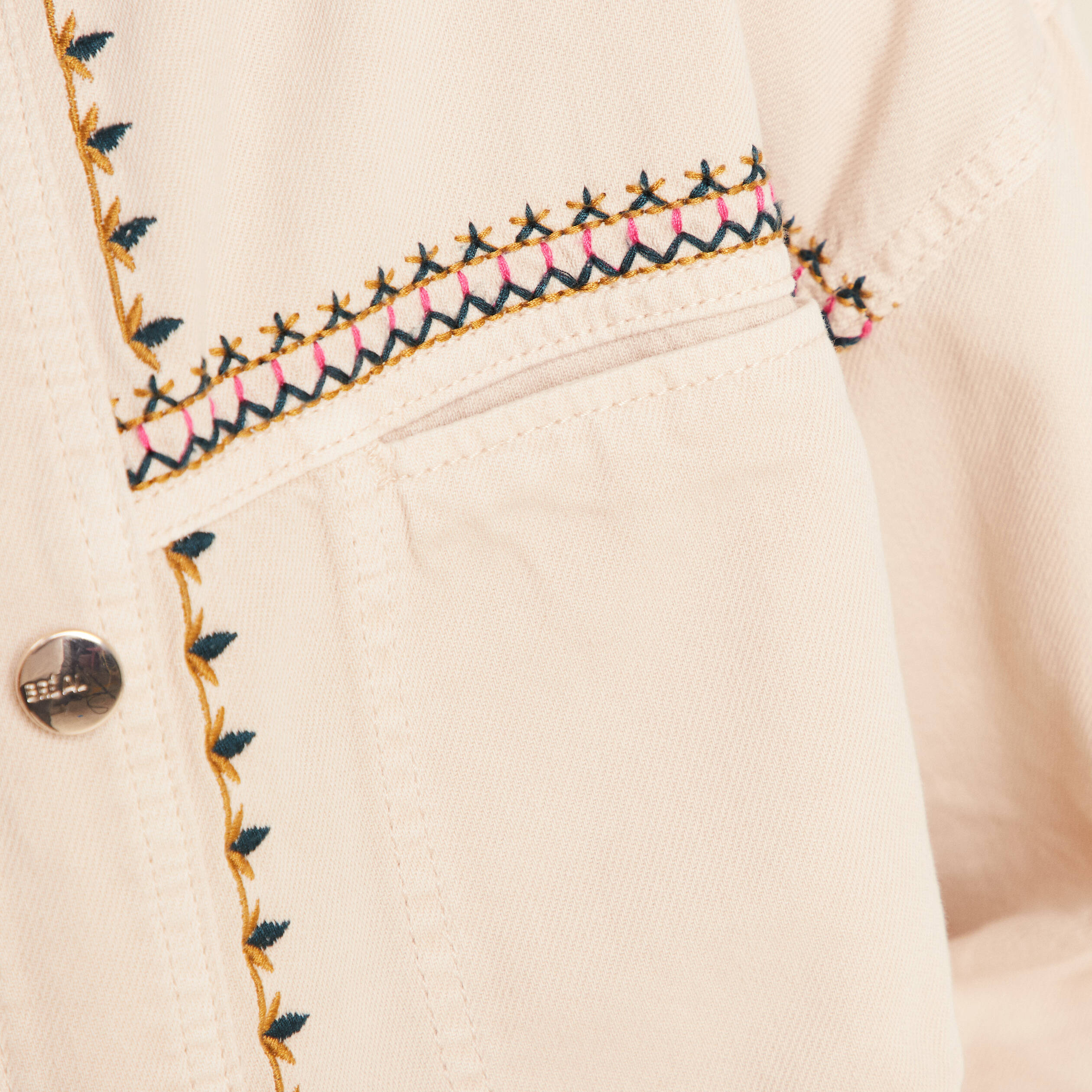 veste en jean brodee denim beige femme Veste en jean brodée denim beige femme
