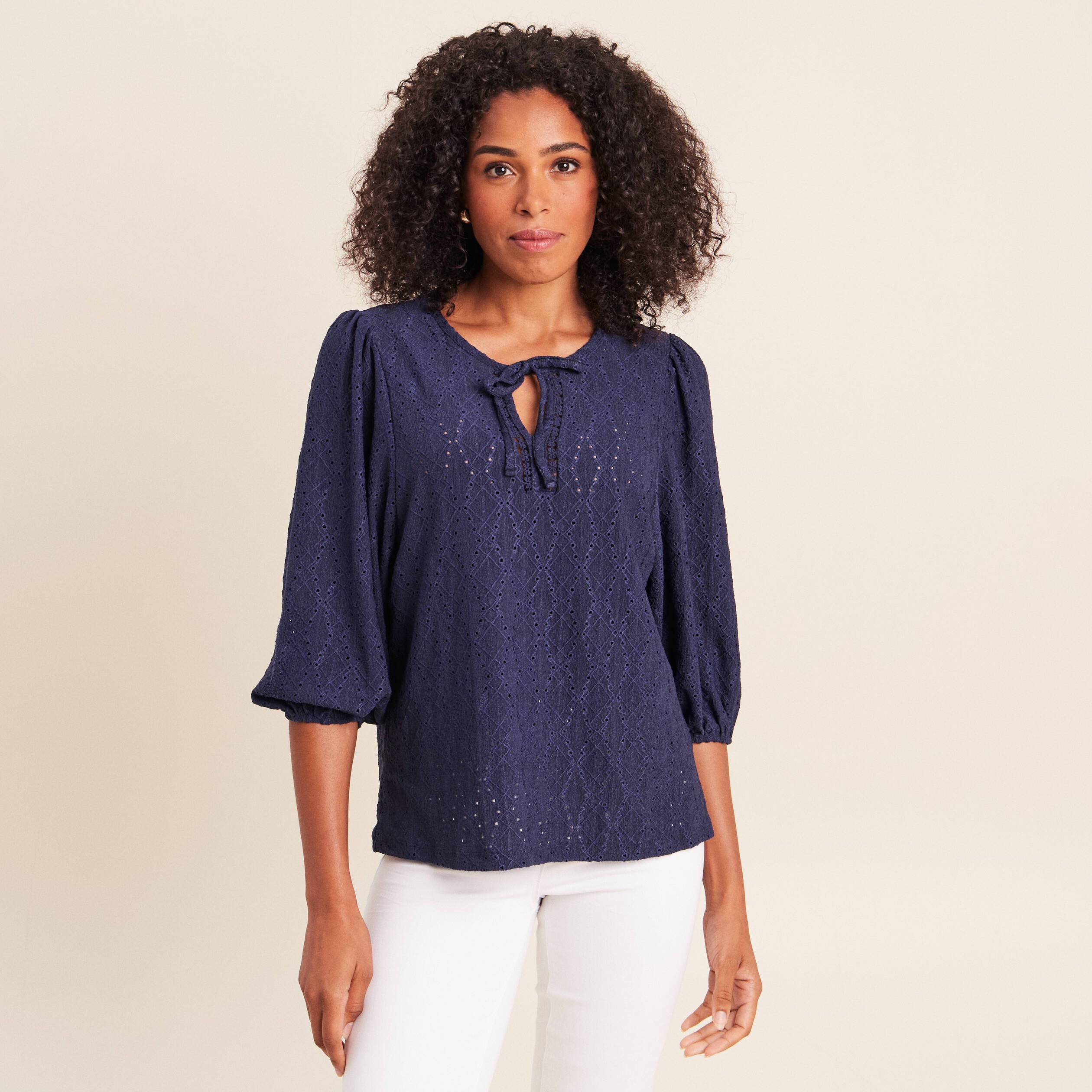 Blouse manches 3/4 bleu marine femme