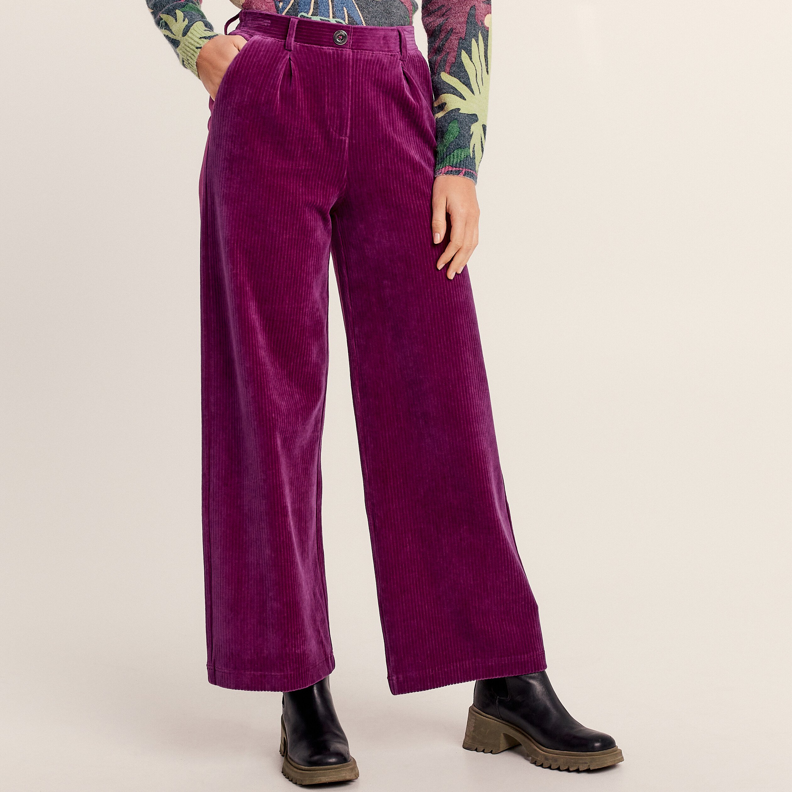 Pantalon large velours prune femme