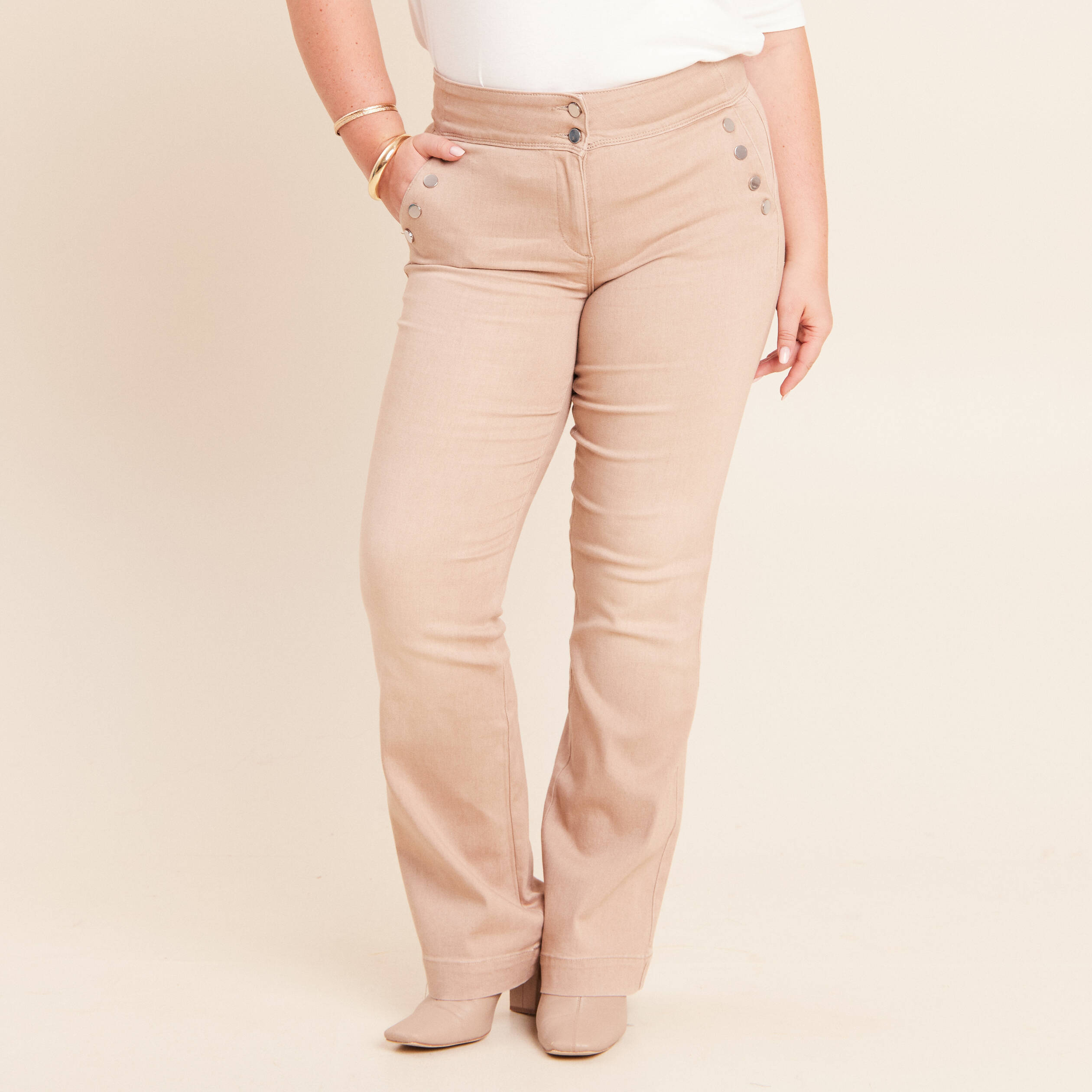 Jean coupe bootcut taille haute sable femme