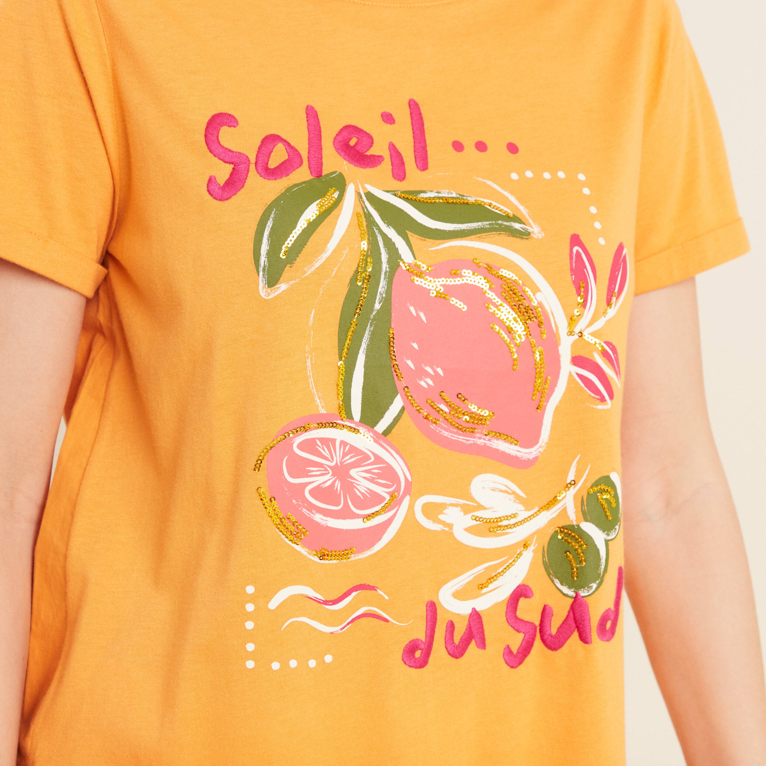 t shirt manches courtes orange clair femme T-shirt manches courtes orange clair femme