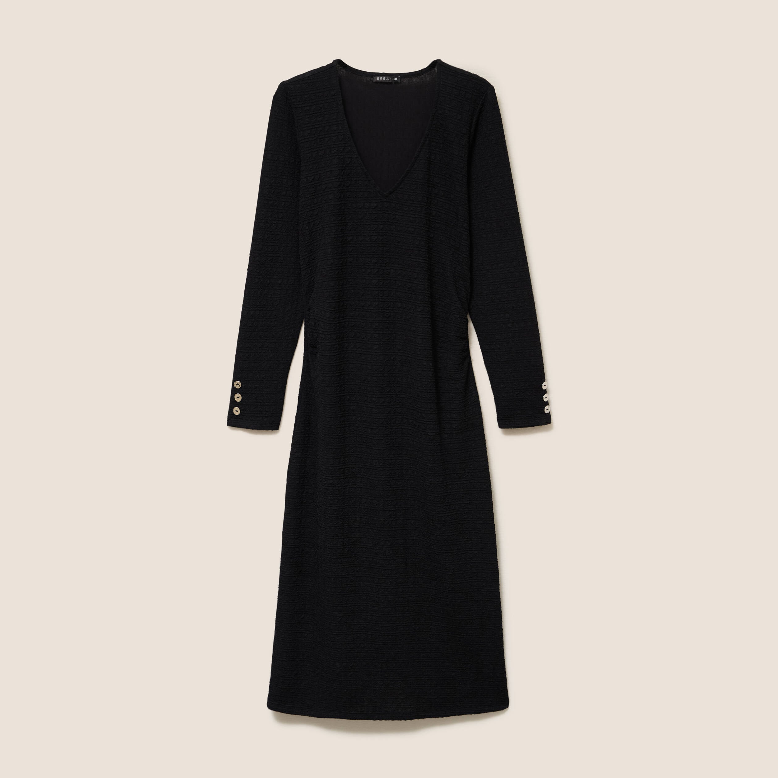 Robe col v manches longues noir femme
